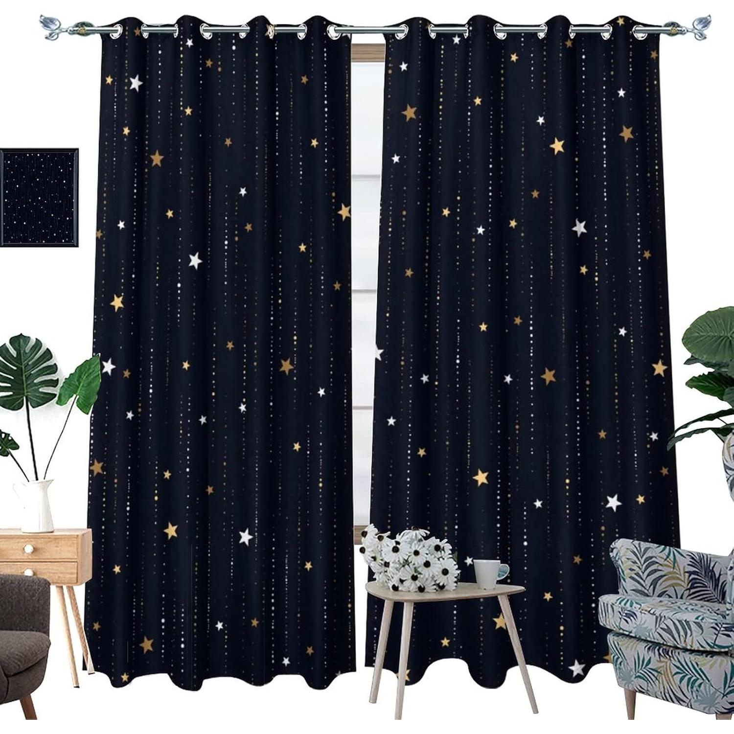 Cortinas Blackout Llylumty Estrella 53.5x160cm Juego de 2