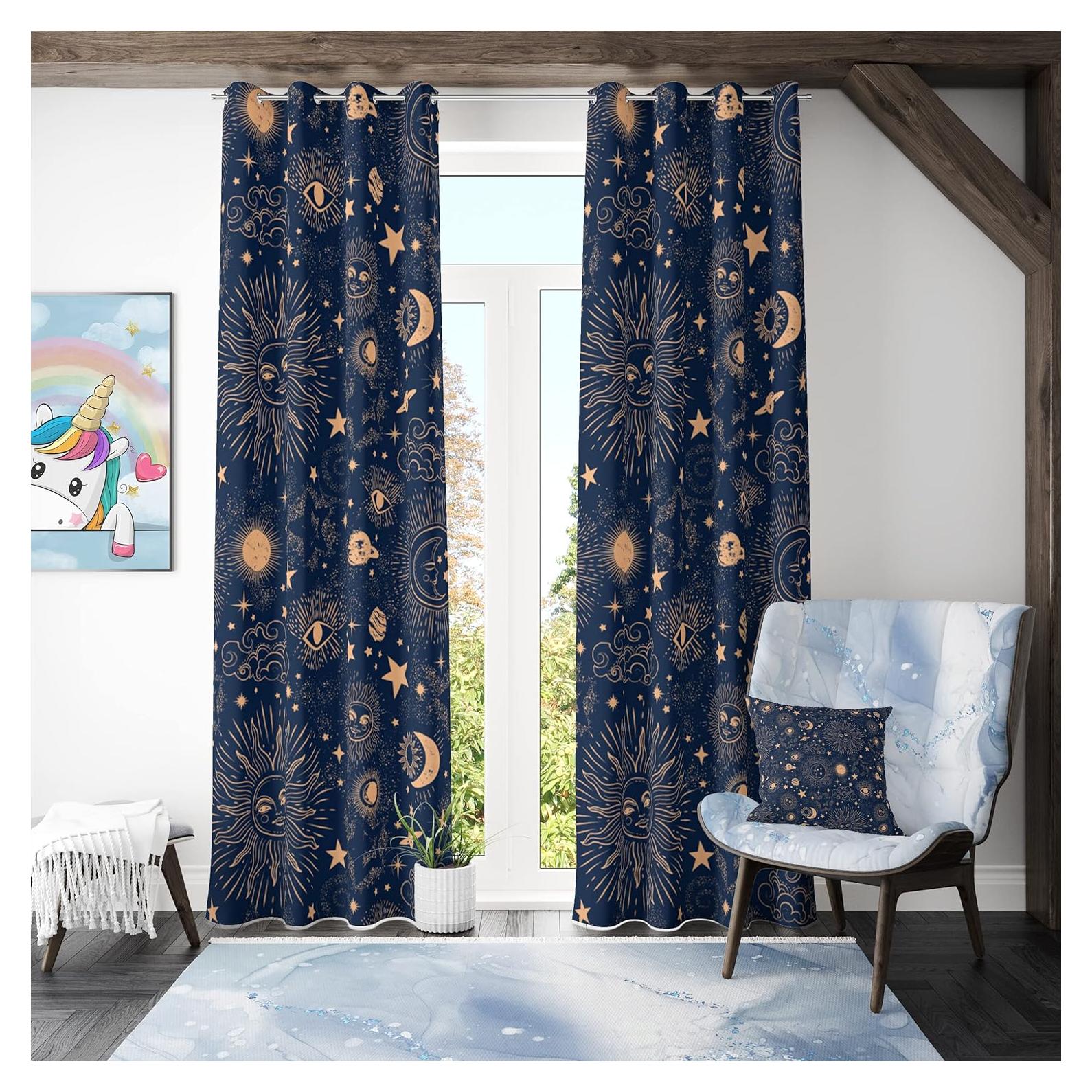 Cortina Blackout Llylumty Espacial Estrellas 2 Paneles 53.5x114cm
