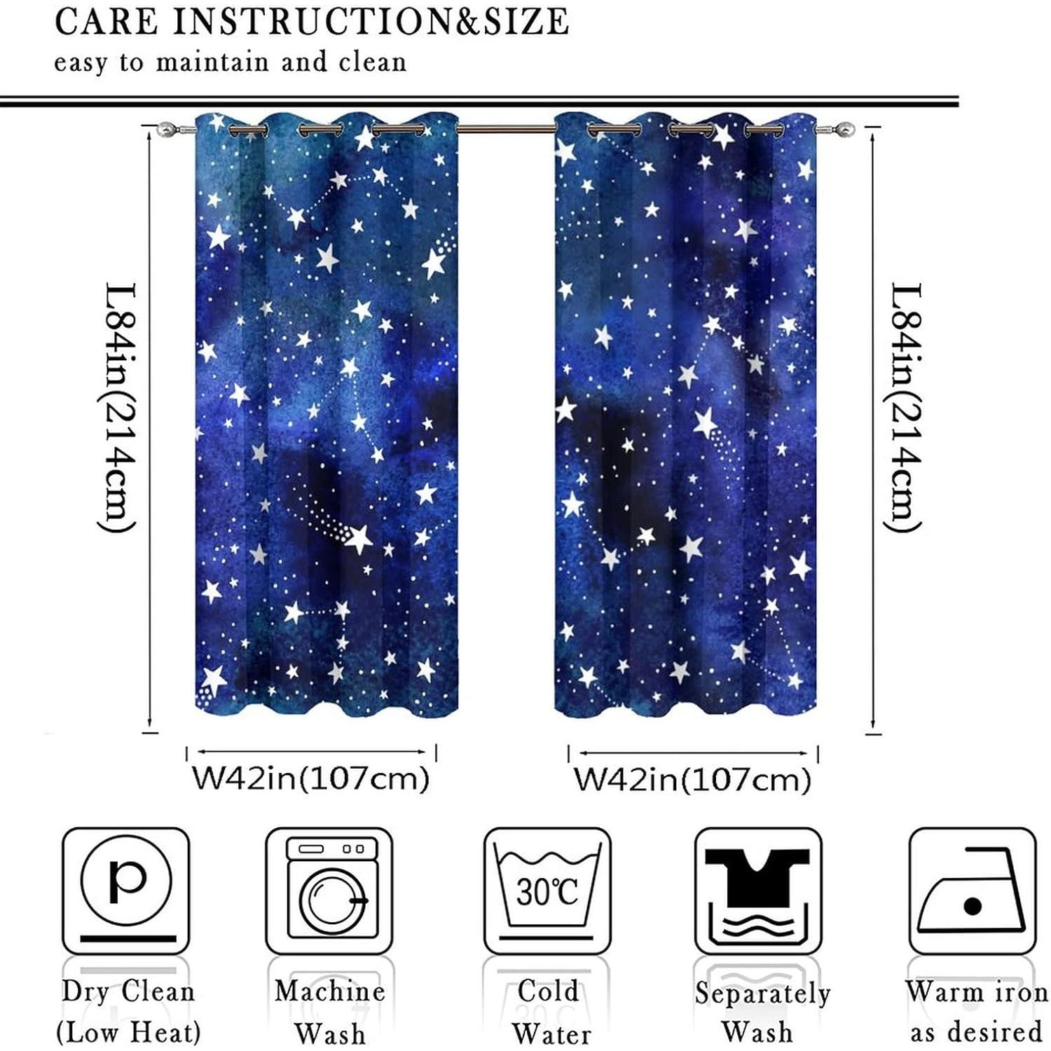 Cortinas Blackout Llylumty Estrellas Acuareladas 107x214cm