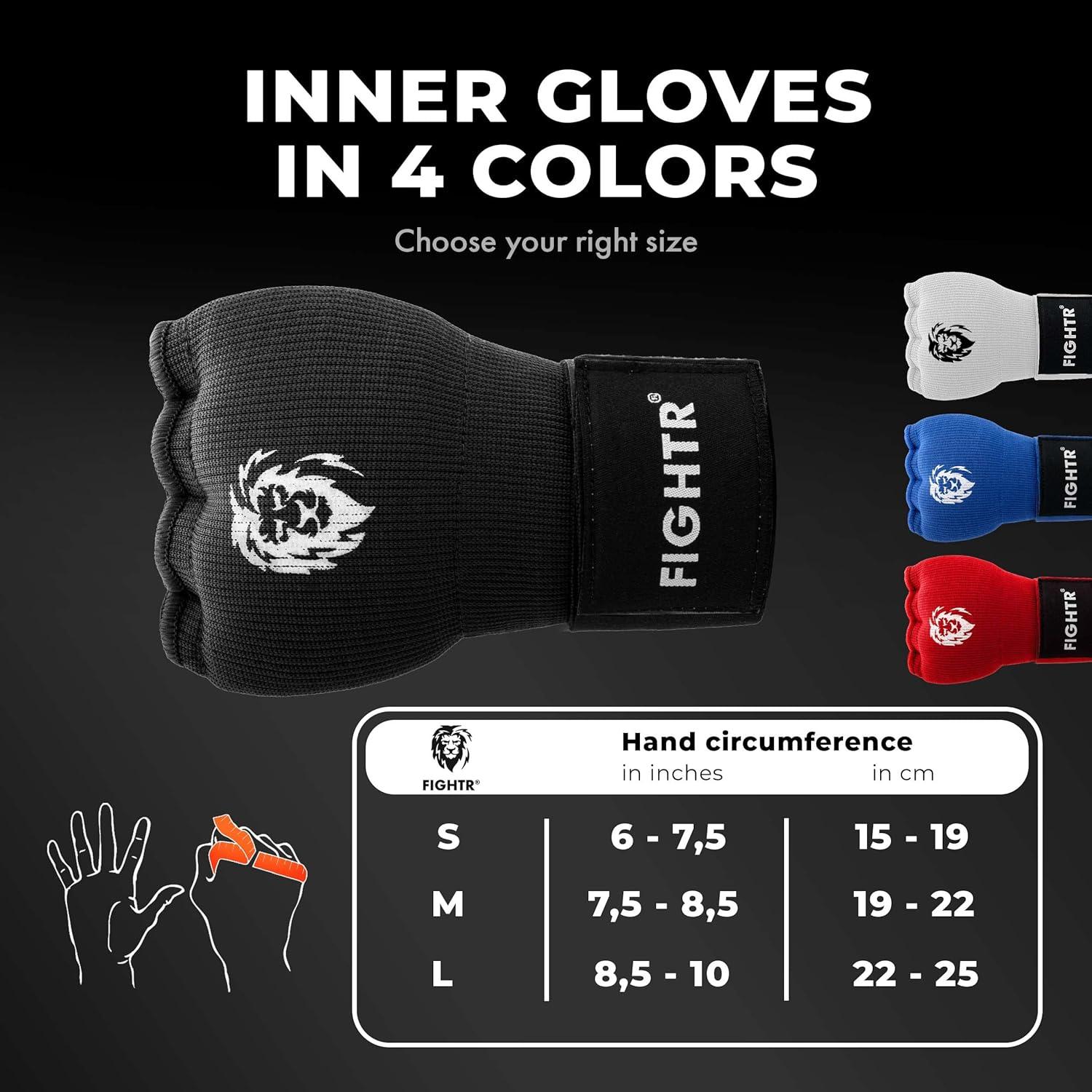 Guantes Internos FIGHTR - Gel para Boxeo y MMA, Negro, Pequeño
