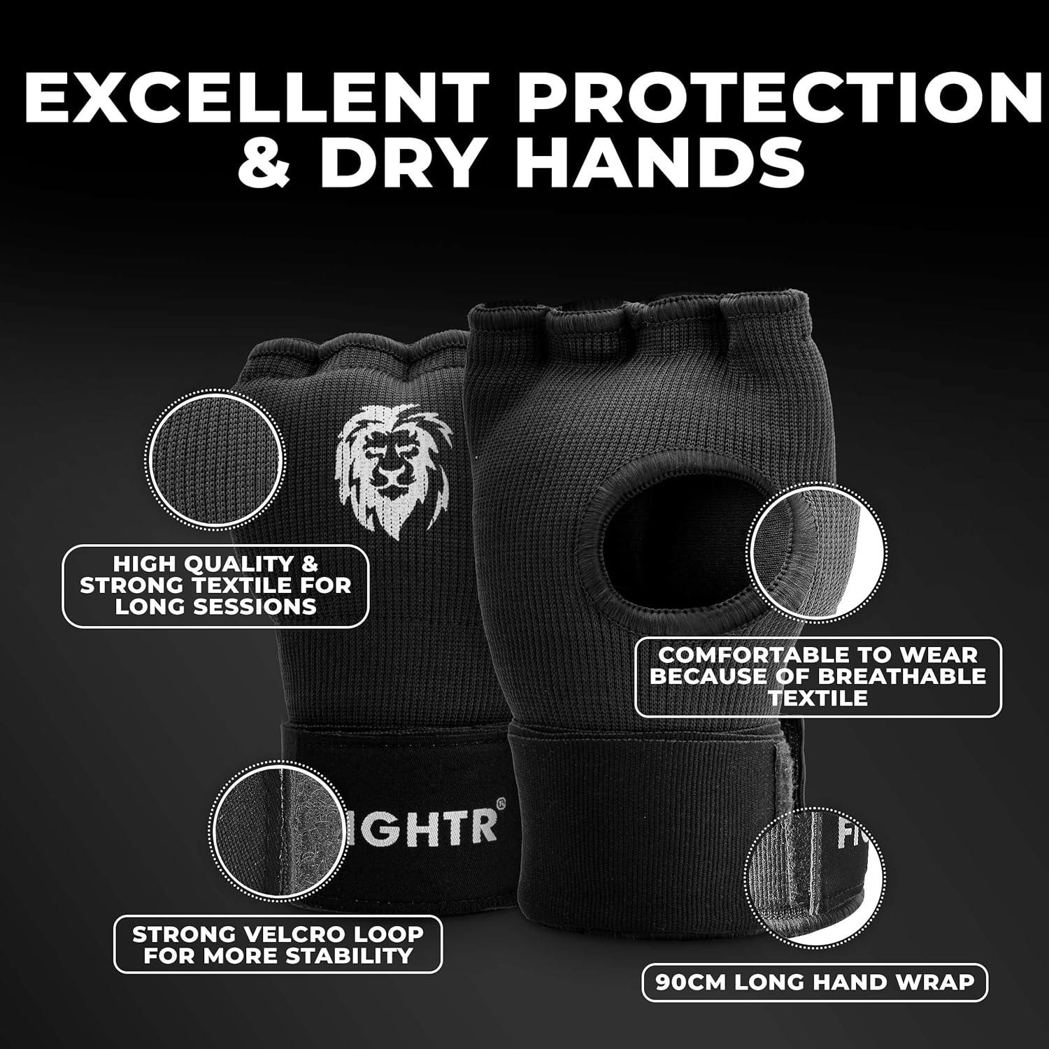 Guantes Internos FIGHTR - Gel para Boxeo y MMA, Negro, Pequeño