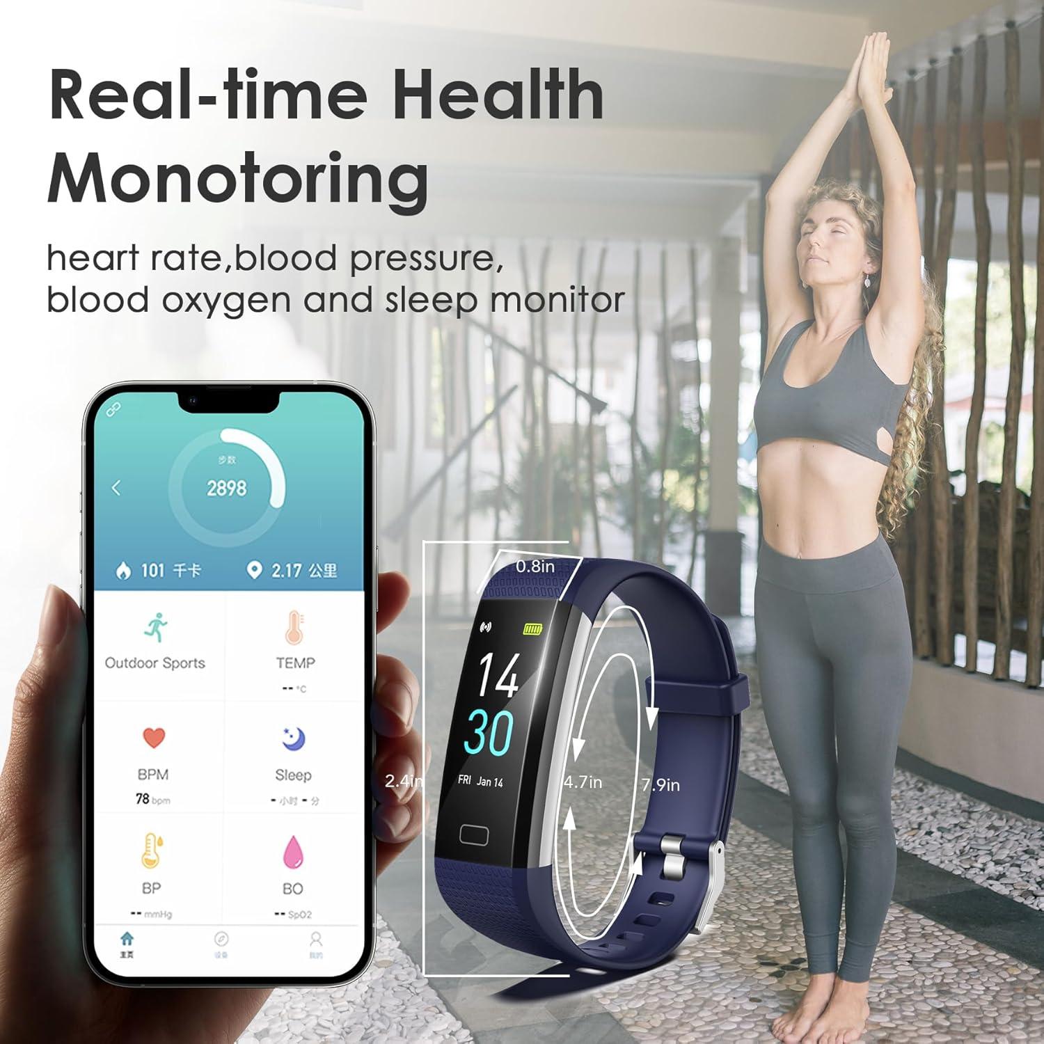 Fitness Tracker for Men and Women,Fitness Watch Waterproof with Activity Tracker and Sleep Monitor,Smart Watch for Android and iOS Phones(Blue)……