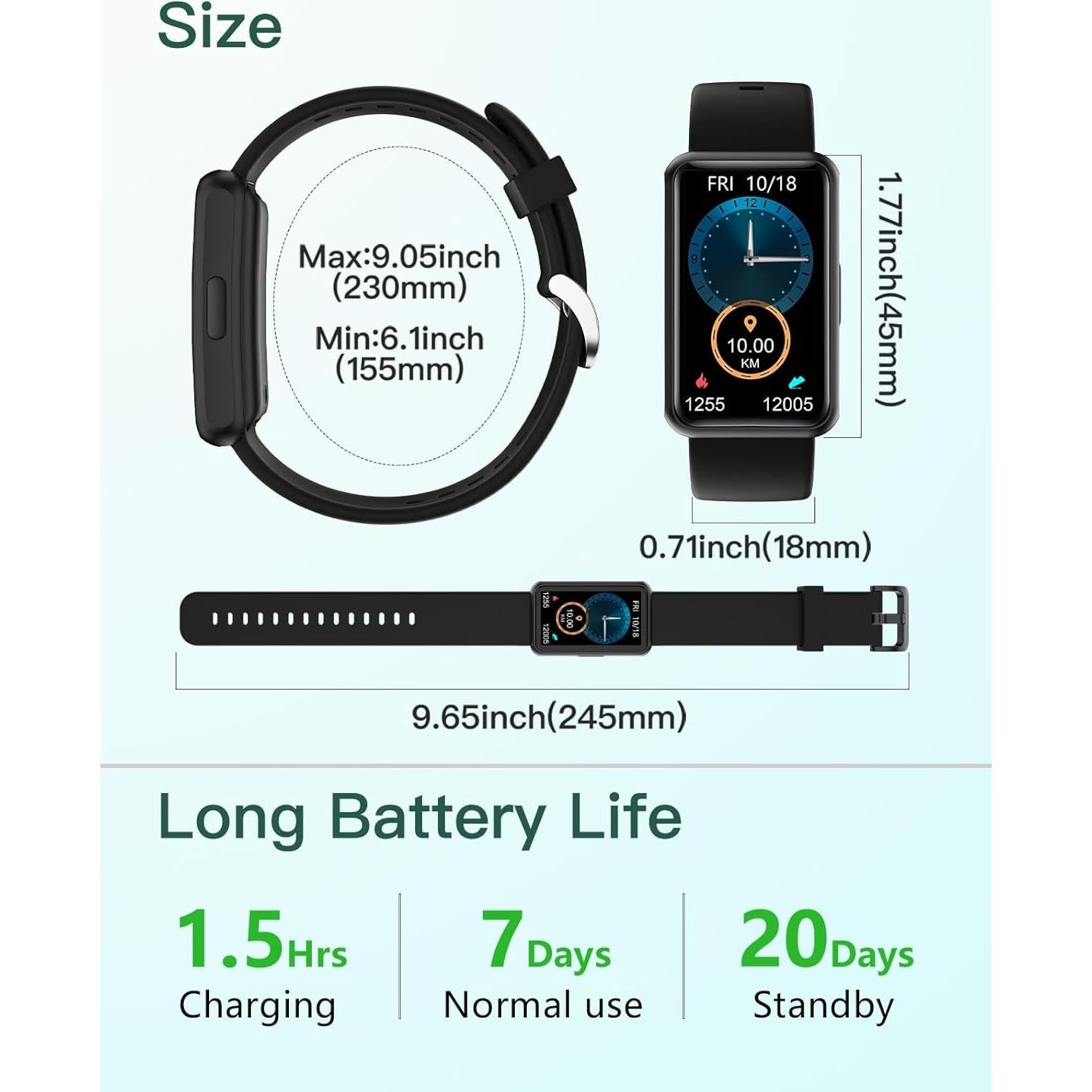 Reloj de Fitness HUAKUA S2 IP68 Pantalla Táctil 1.47" Negro