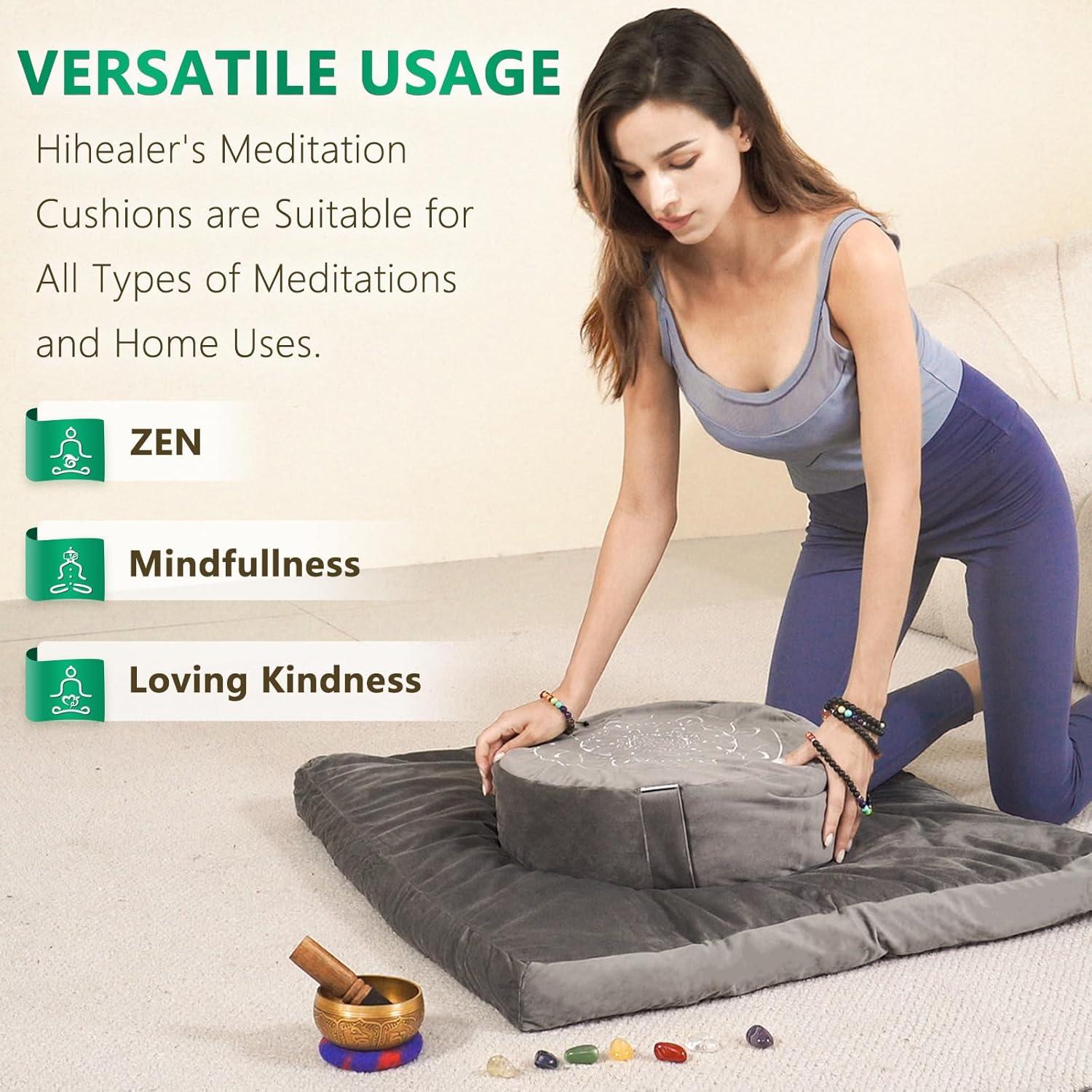 Cojín de Meditación Hihealer Redondo 40cm Terciopelo Trigo Sarraceno