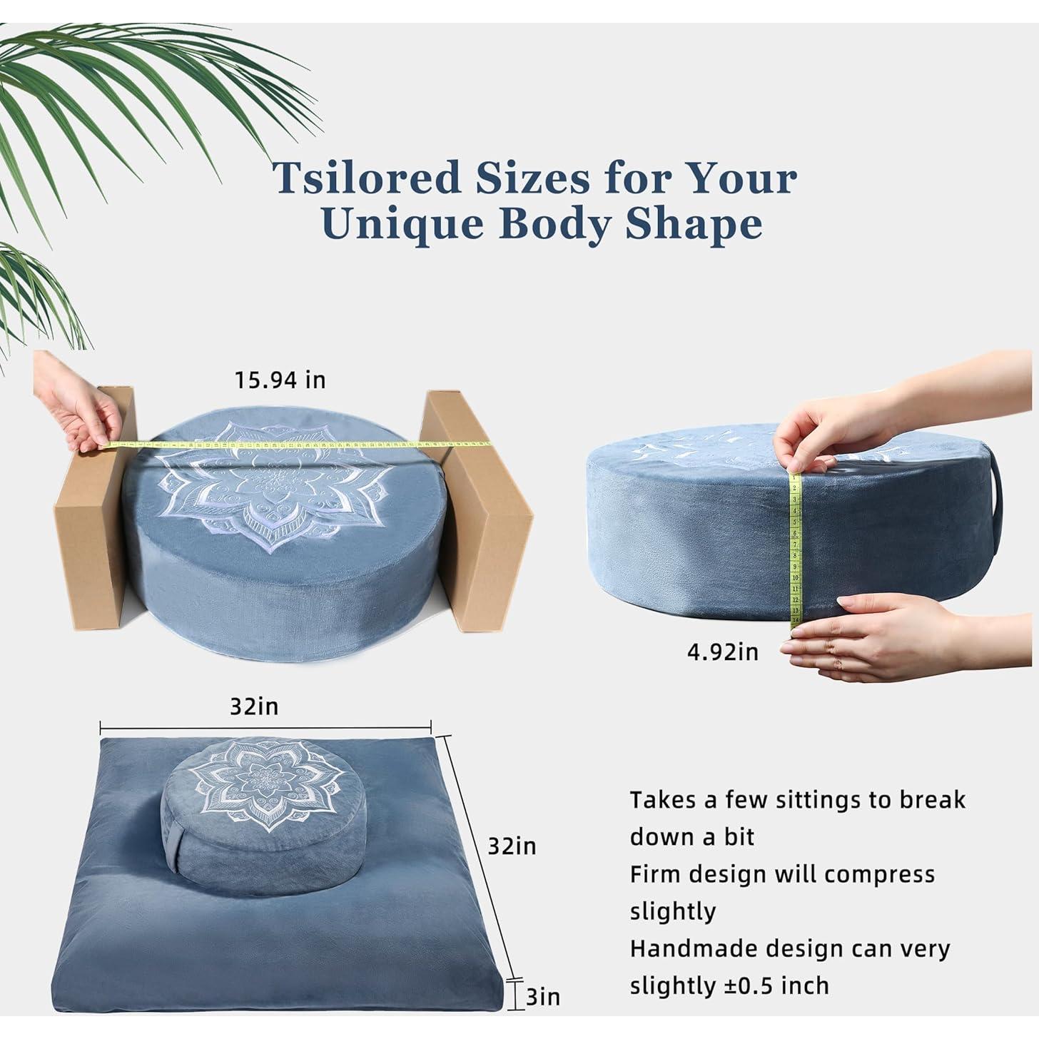 Cojín de Meditación Hunnidspace Azul con Relleno de Trigo Sarraceno y Espuma Viscoelástica