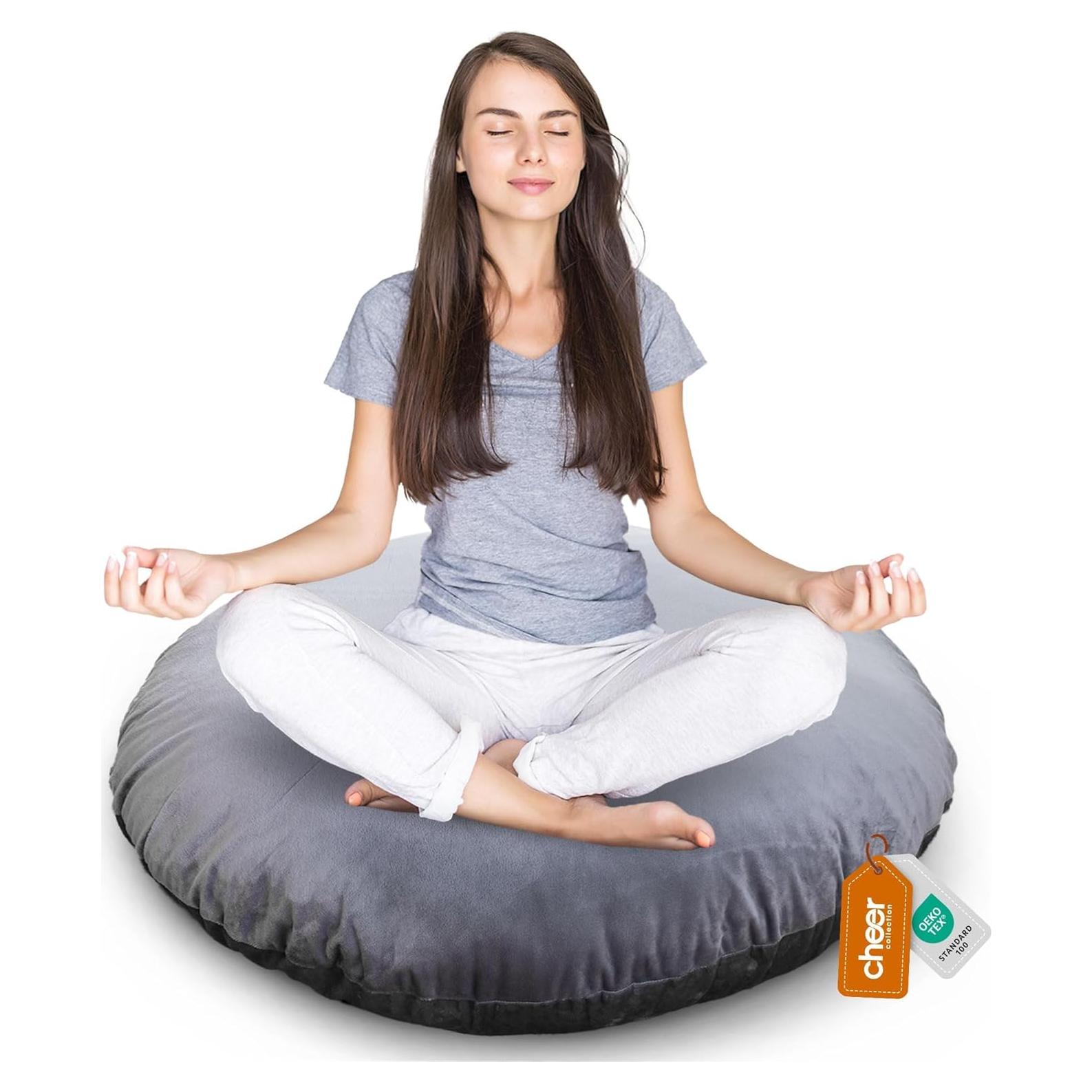 Cheer Collection Extra Large Floor Pillow, 32" Round Meditation Cushion, Oversized Yoga Pillow & Floor Cushions for Adults, Floor Pillows for Sitting, Meditation, and Seat Cushion -Grey