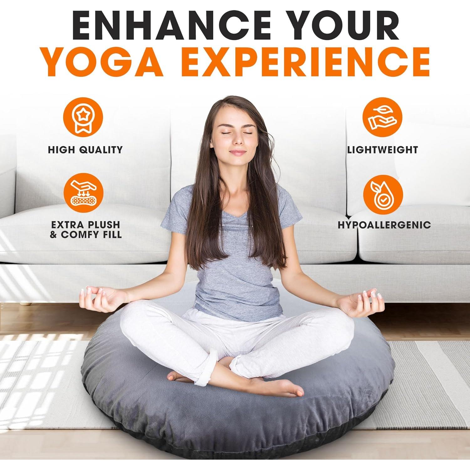 Cheer Collection Extra Large Floor Pillow, 32" Round Meditation Cushion, Oversized Yoga Pillow & Floor Cushions for Adults, Floor Pillows for Sitting, Meditation, and Seat Cushion -Grey