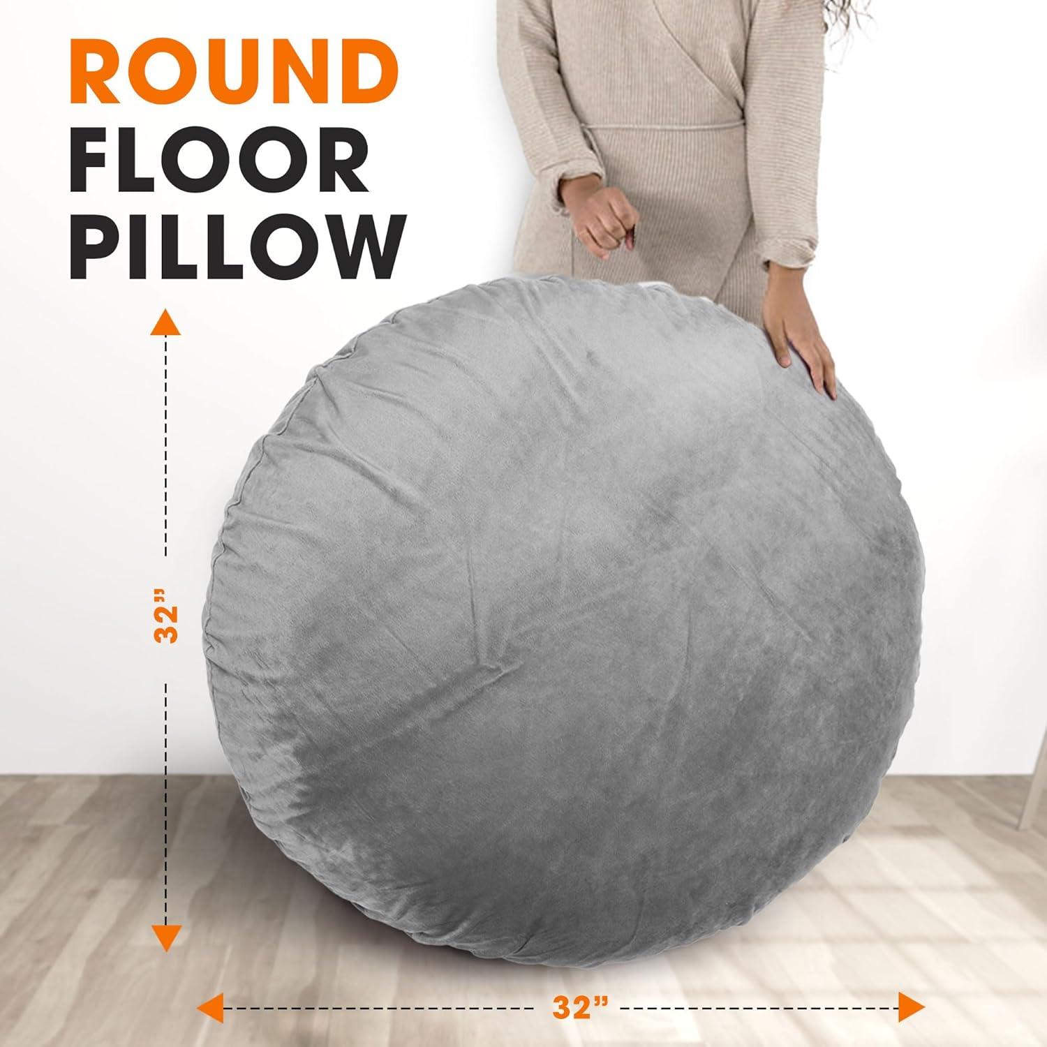 Cheer Collection Extra Large Floor Pillow, 32" Round Meditation Cushion, Oversized Yoga Pillow & Floor Cushions for Adults, Floor Pillows for Sitting, Meditation, and Seat Cushion -Grey
