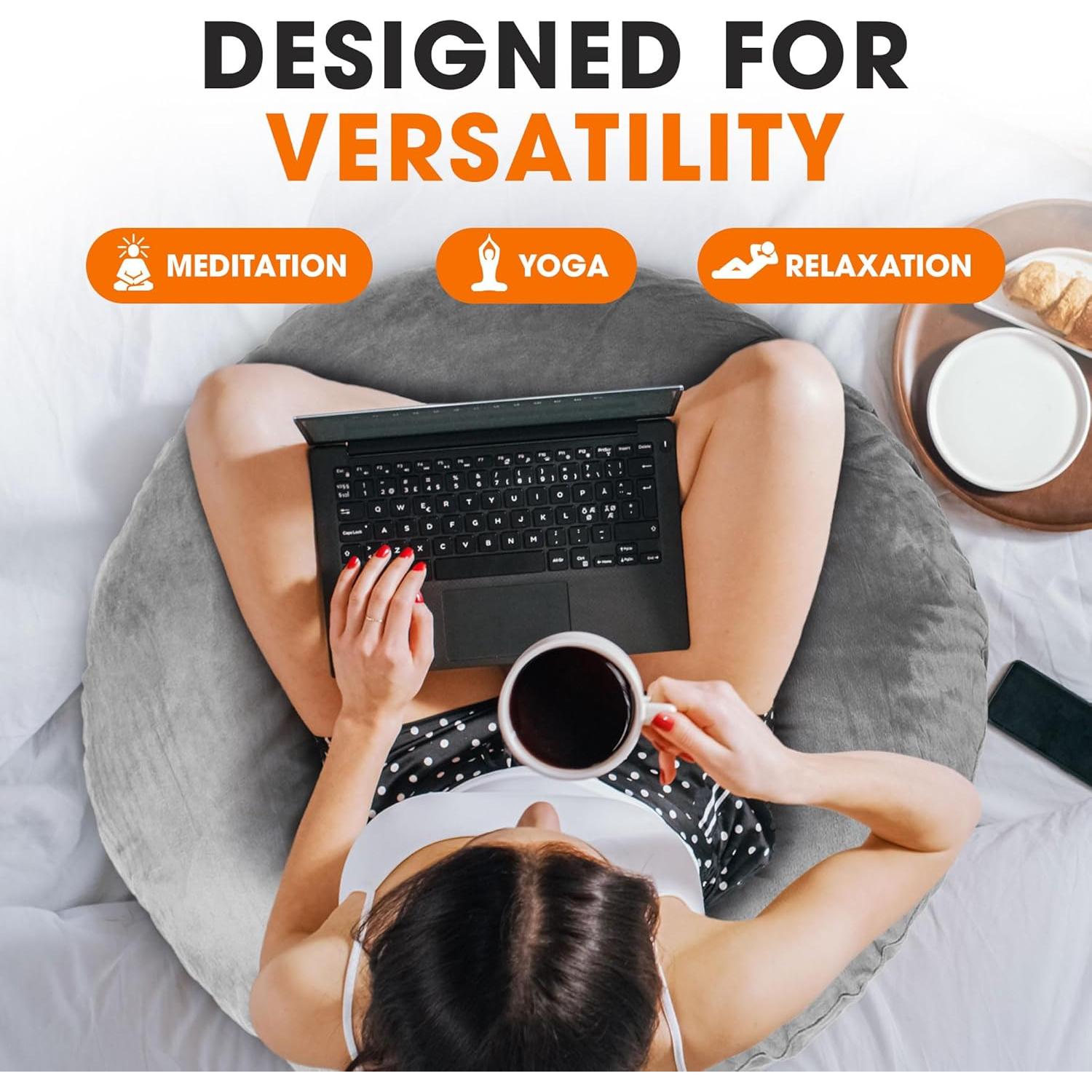 Cheer Collection Extra Large Floor Pillow, 32" Round Meditation Cushion, Oversized Yoga Pillow & Floor Cushions for Adults, Floor Pillows for Sitting, Meditation, and Seat Cushion -Grey