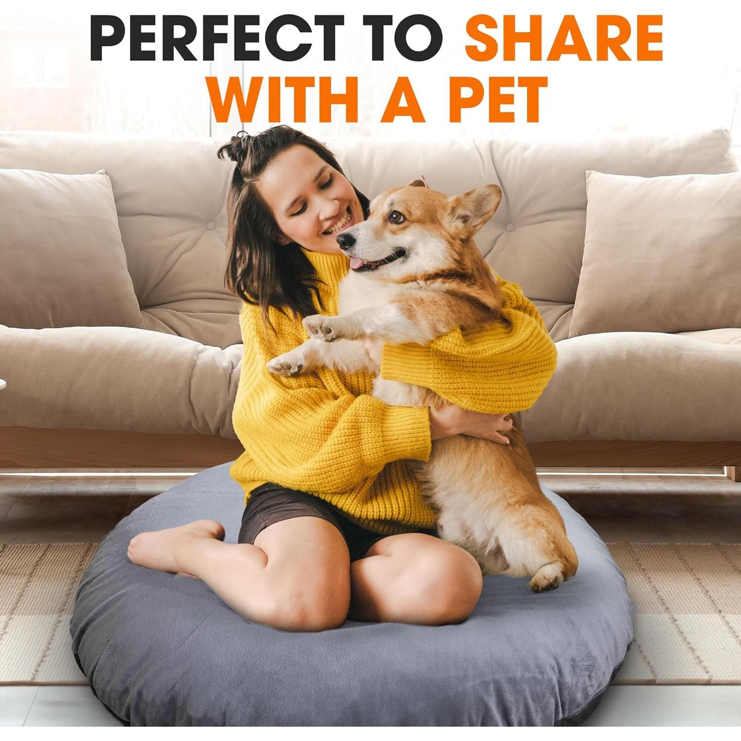 Cheer Collection Extra Large Floor Pillow, 32" Round Meditation Cushion, Oversized Yoga Pillow & Floor Cushions for Adults, Floor Pillows for Sitting, Meditation, and Seat Cushion -Grey