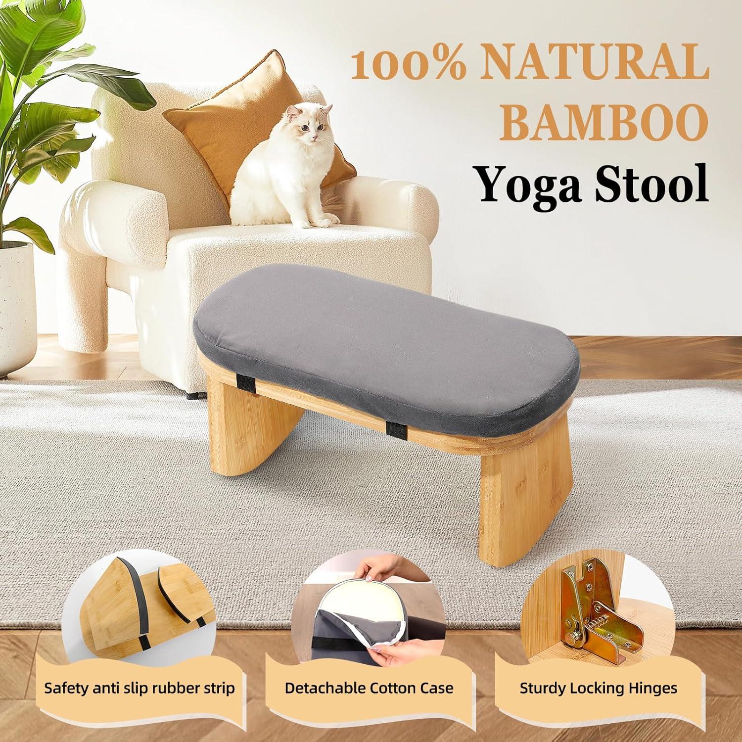 Banco de Meditación Plegable JFNoraiva de Bambú con Cojín