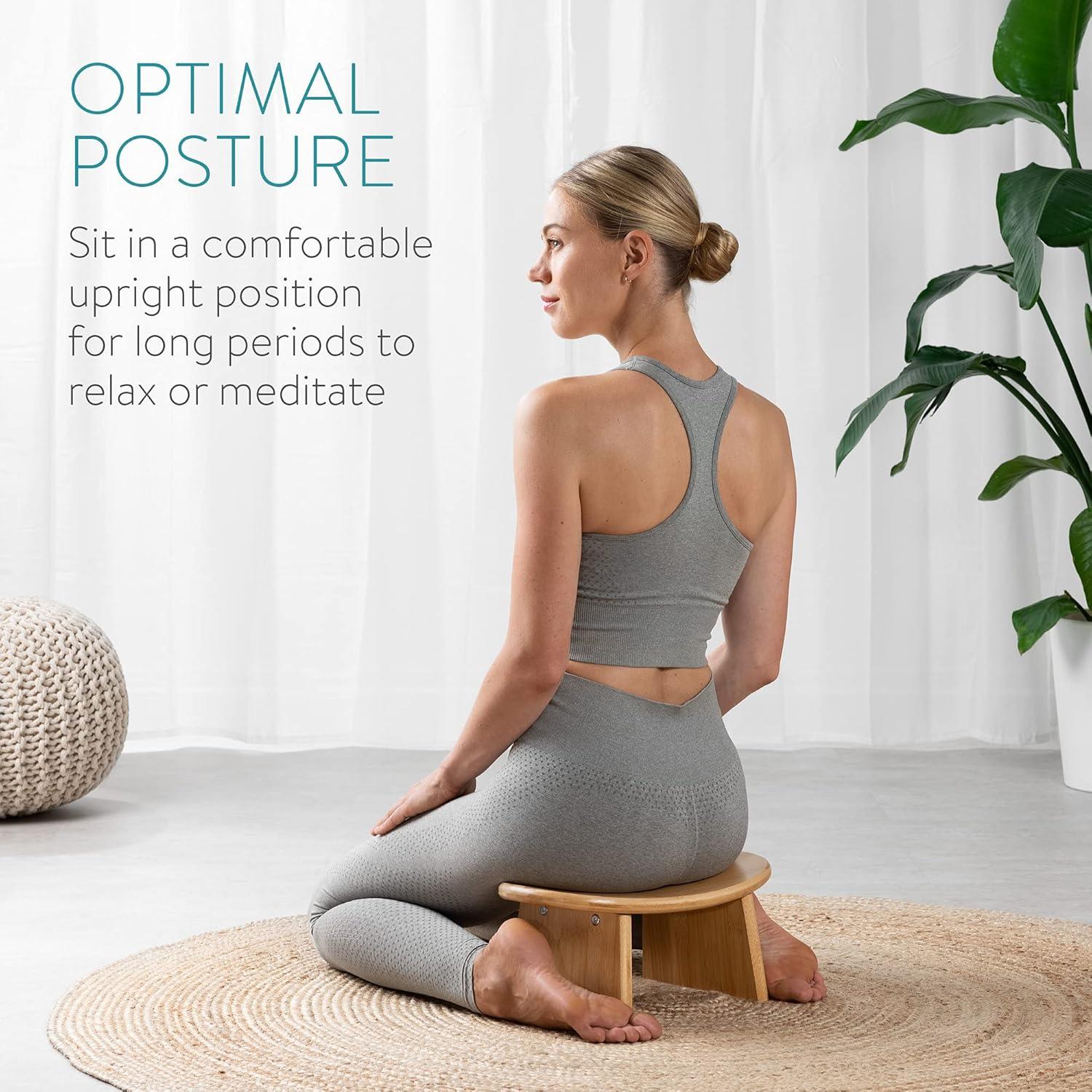 Taburete de Meditación Navaris de Bambú - Asiento Ergonómico 41x21cm