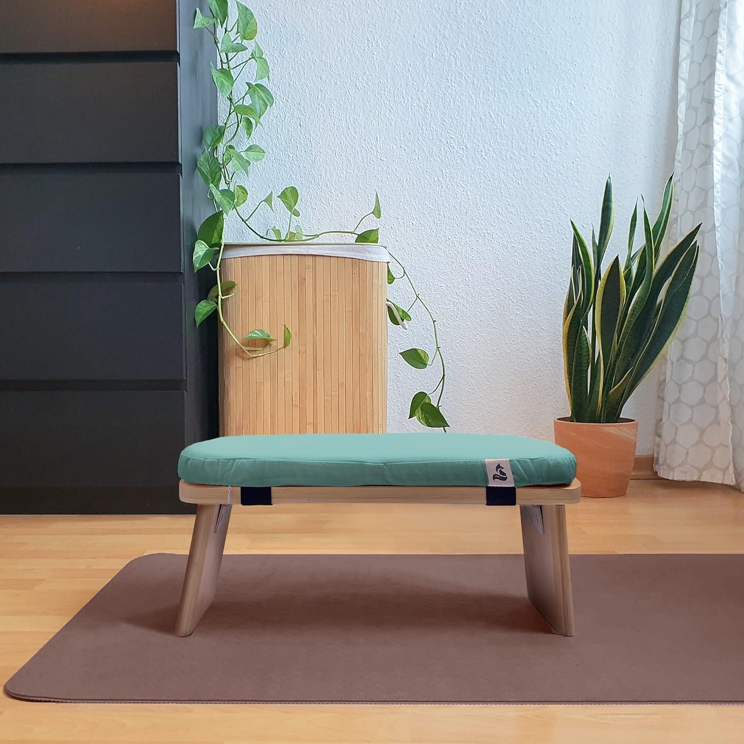 Banco de Meditación metaFox Plegable con Cojín Verde Azulado