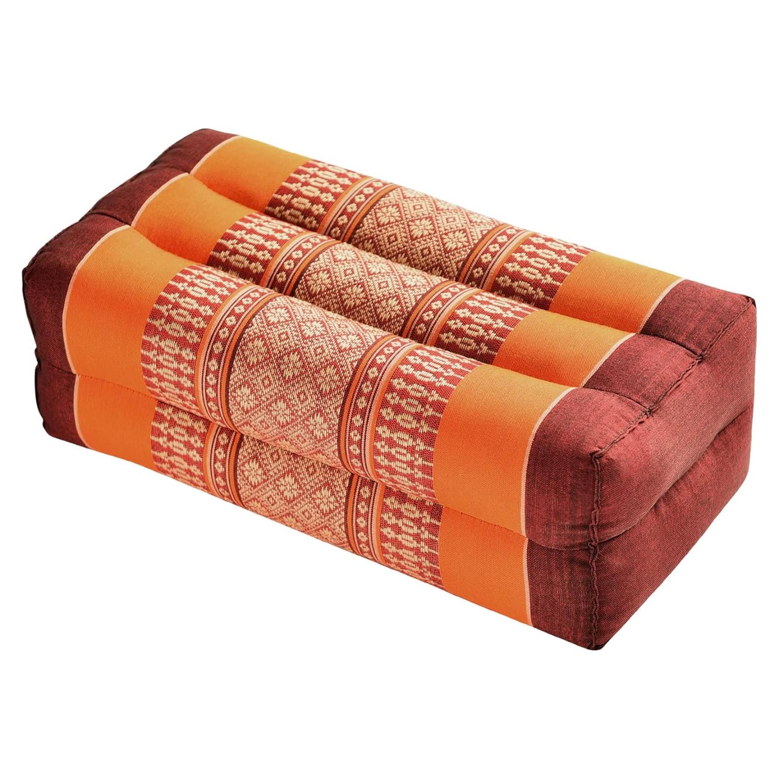 Cojín de Yoga Zafuko Burdeos/Naranja Relleno de Kapok 35.5x17.8cm