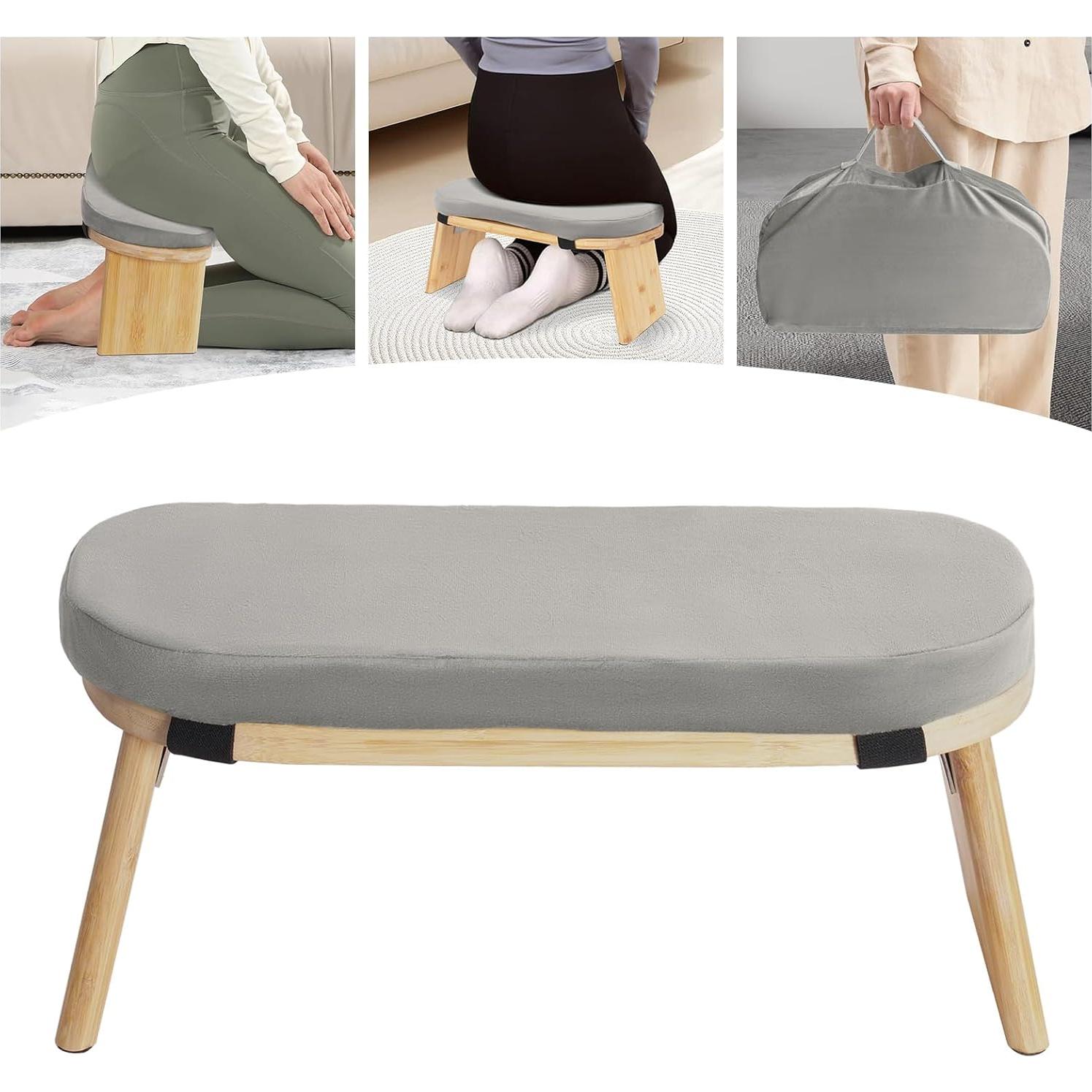 Banco de Meditación Plegable Netcoin con Cojín y Bolsa Gris