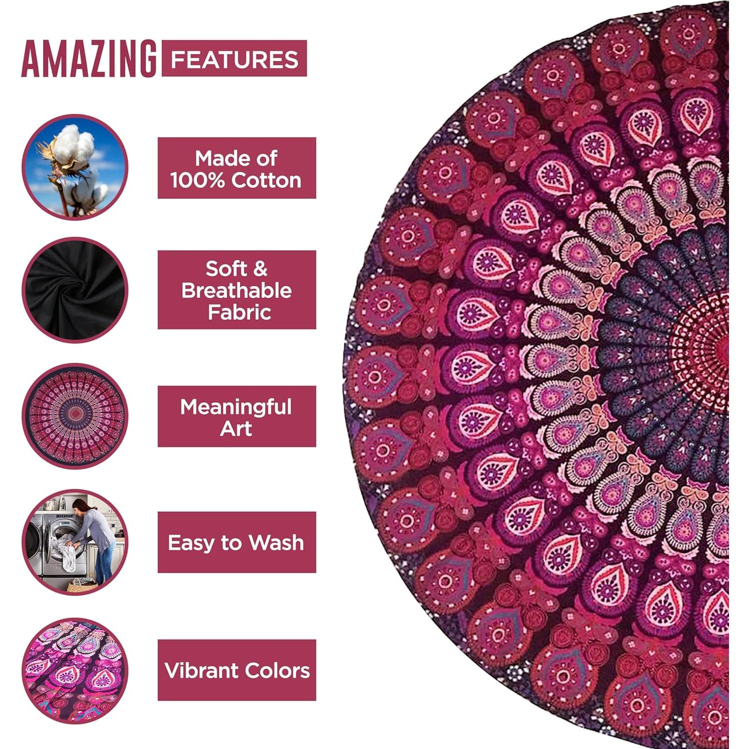 Tapiz Redondo de Algodón Raajsee Mandala 178 cm Boho