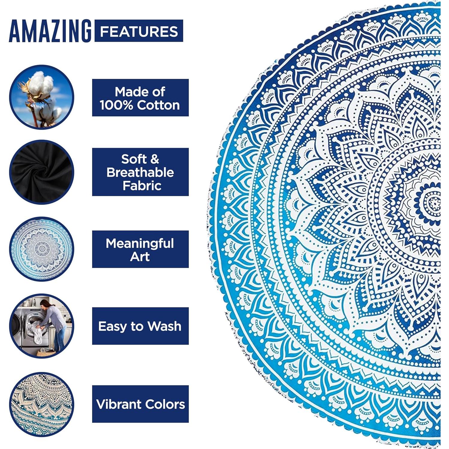 Tapiz Redondo de Algodón Raajsee 178 cm Mandala Bohemio