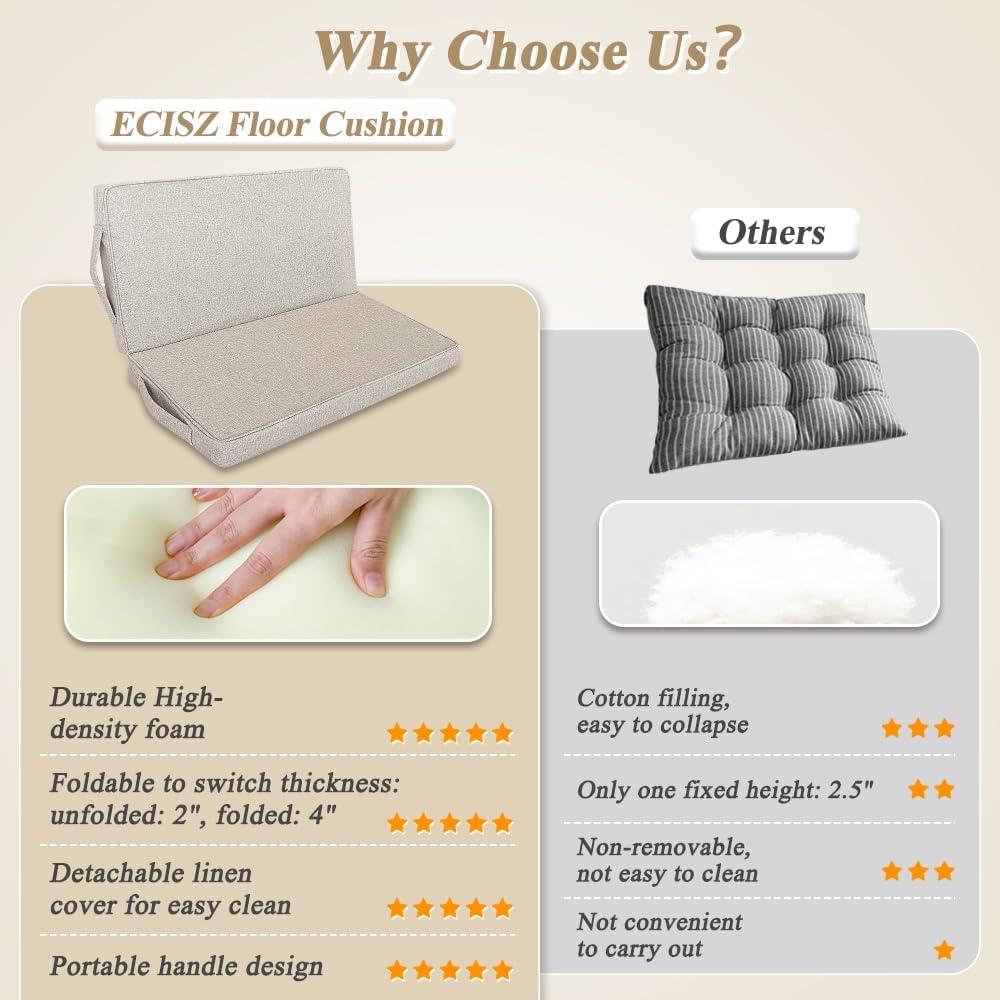 Cojín de Suelo Plegable ECISZ para Meditación 61x61 cm Caqui