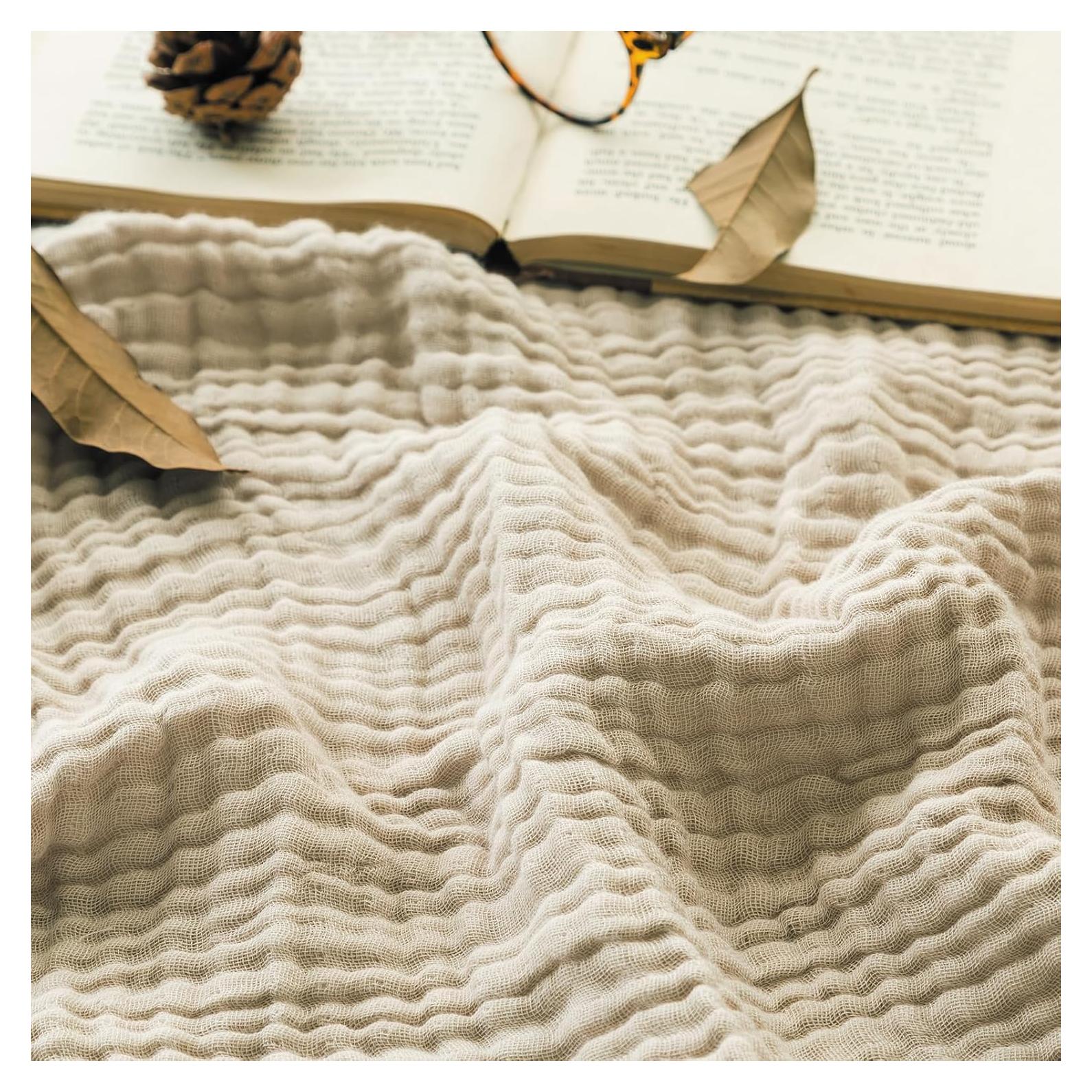 Manta de Algodón EMME Grande 127x178 cm Suave y Ligera Beige