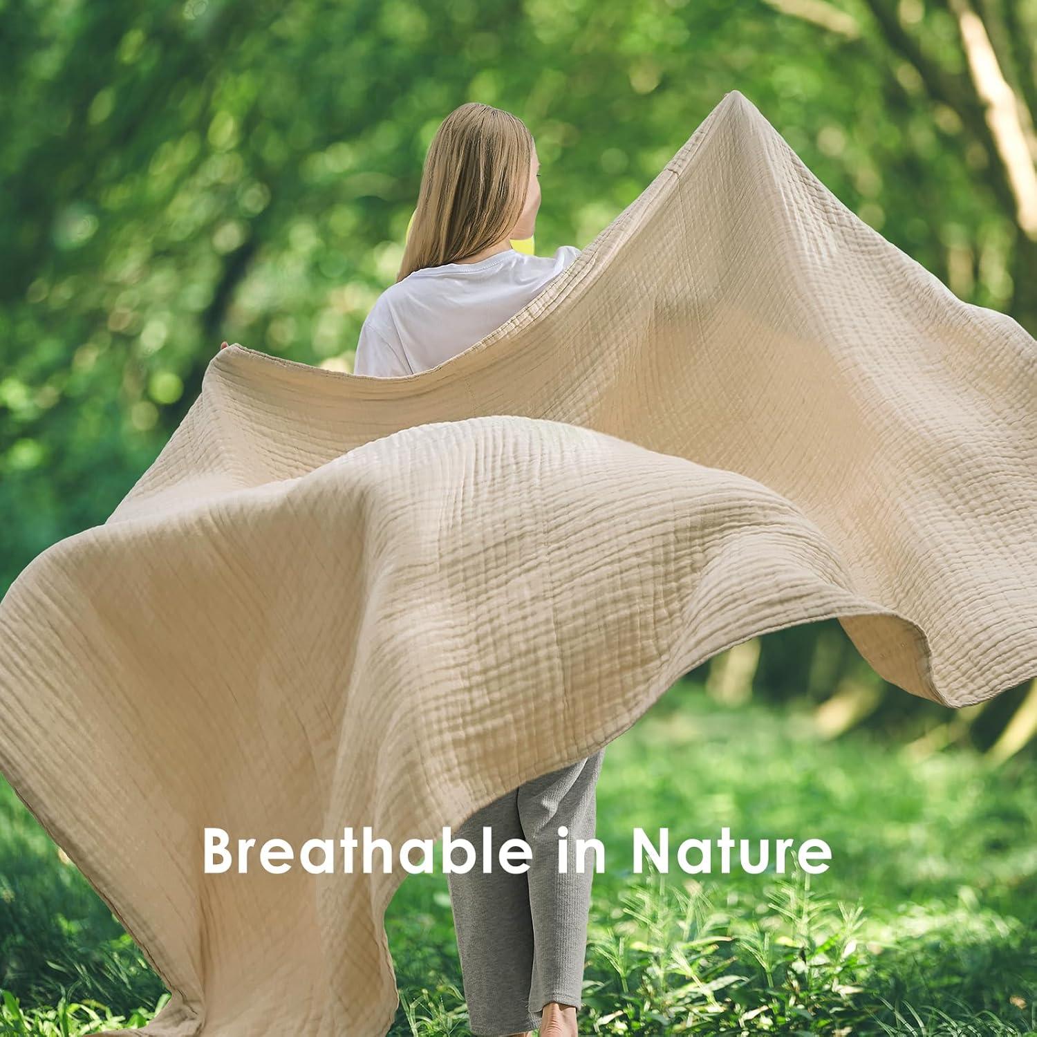 Manta de Algodón EMME Grande 127x178 cm Suave y Ligera Beige