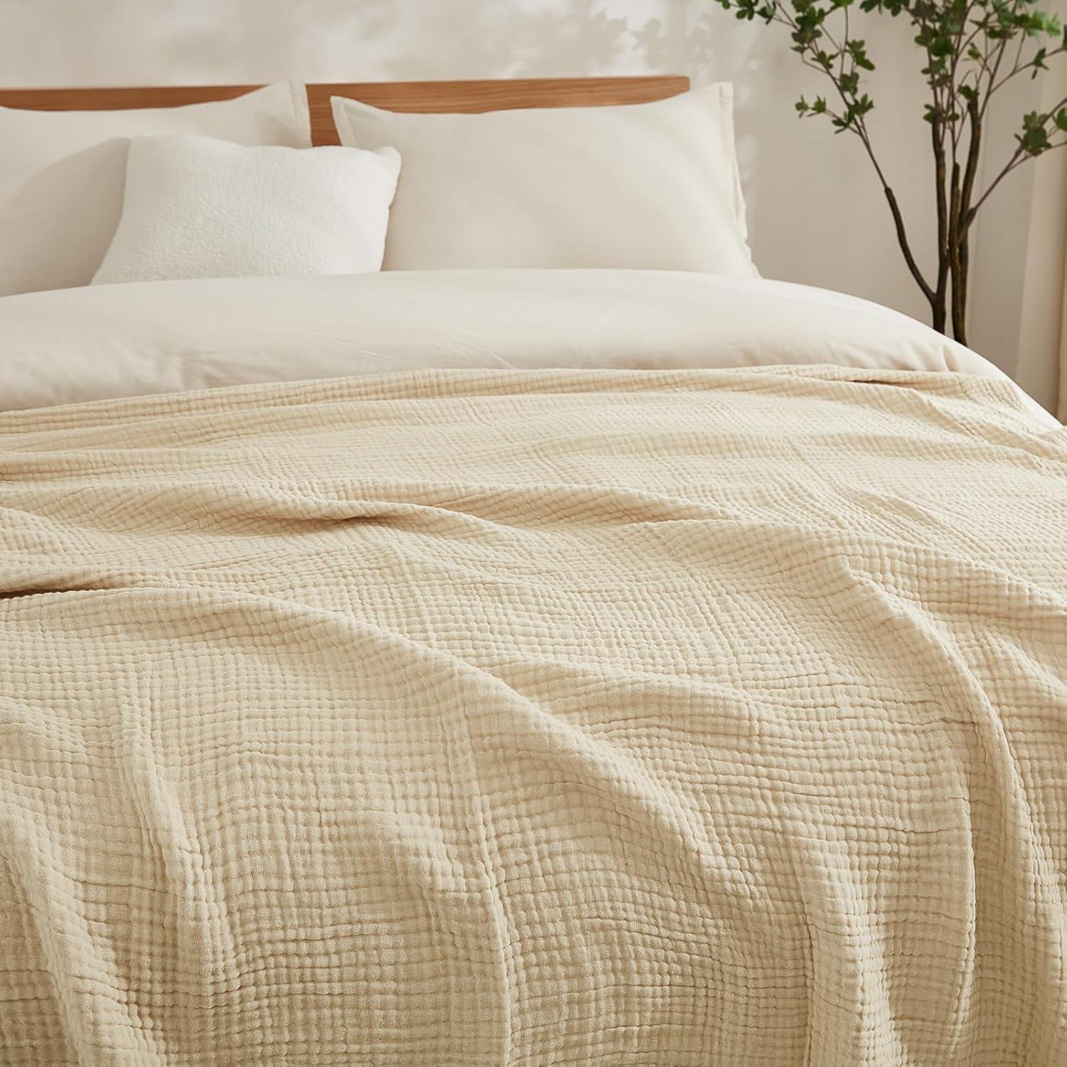 Manta de Algodón EMME Grande 127x178 cm Suave y Ligera Beige