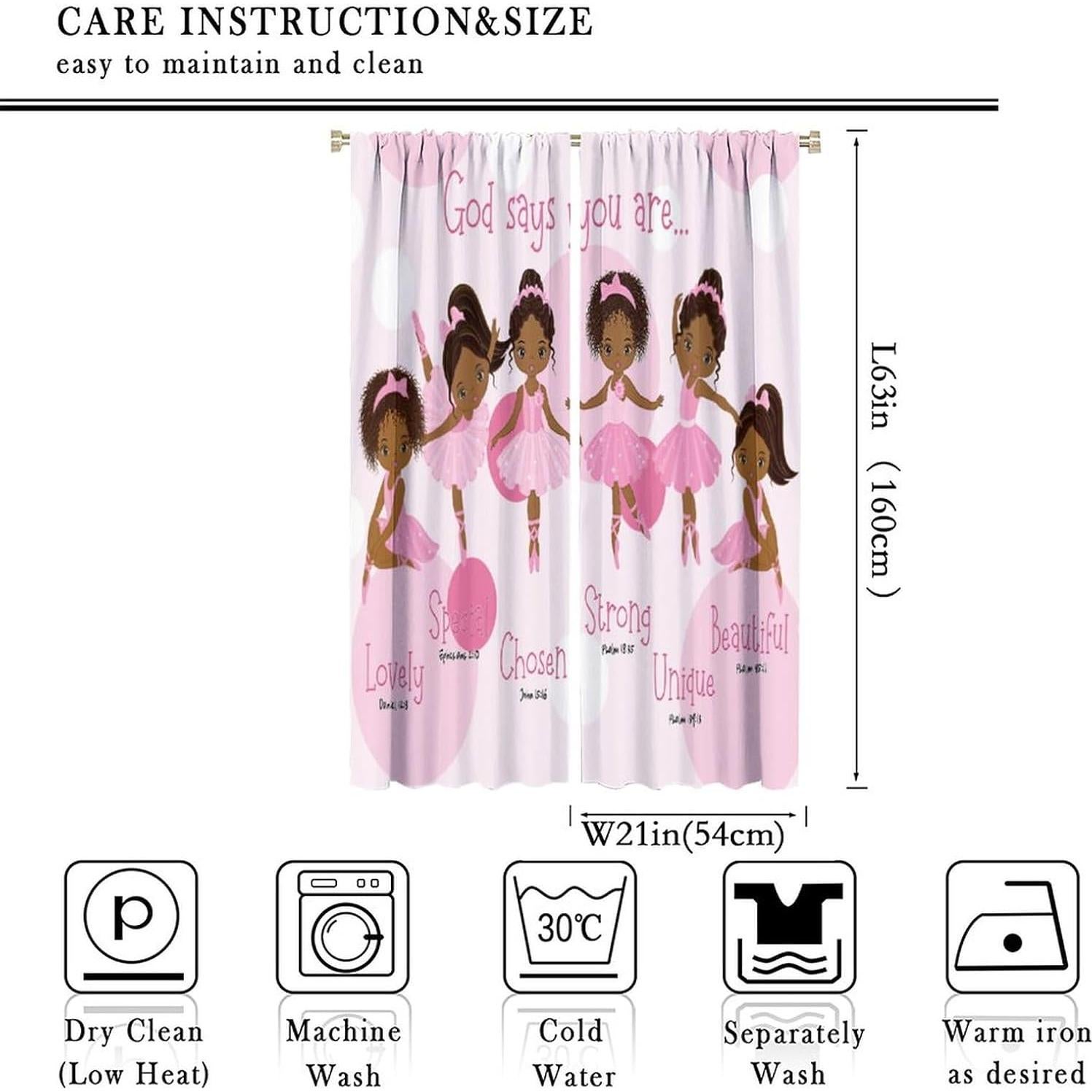 Cortinas para Niñas SXXLDNG 2 Paneles 21x63 cm Rosa