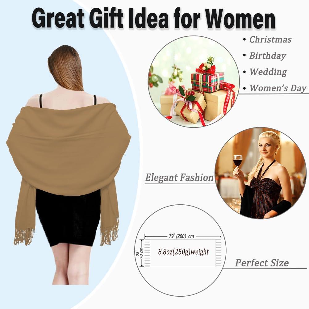 Bufanda Pashmina TwoYek para Mujeres 200x71 cm Color Camel