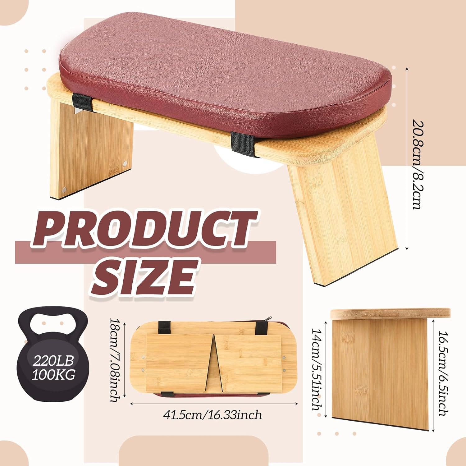 Banco de Meditación Plegable Beeveer de Bambú y Cuero 41.5x31.5 cm