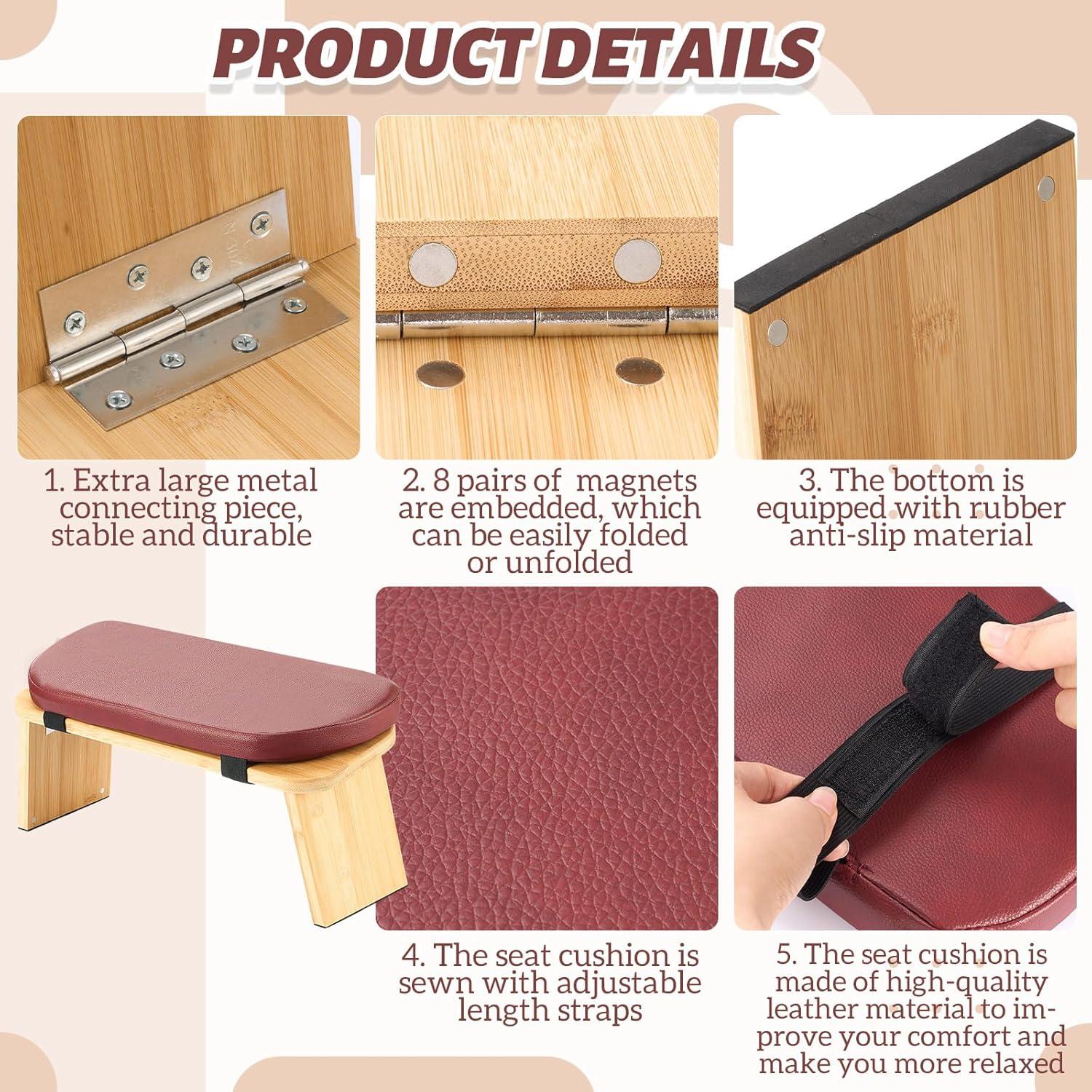 Banco de Meditación Plegable Beeveer de Bambú y Cuero 41.5x31.5 cm