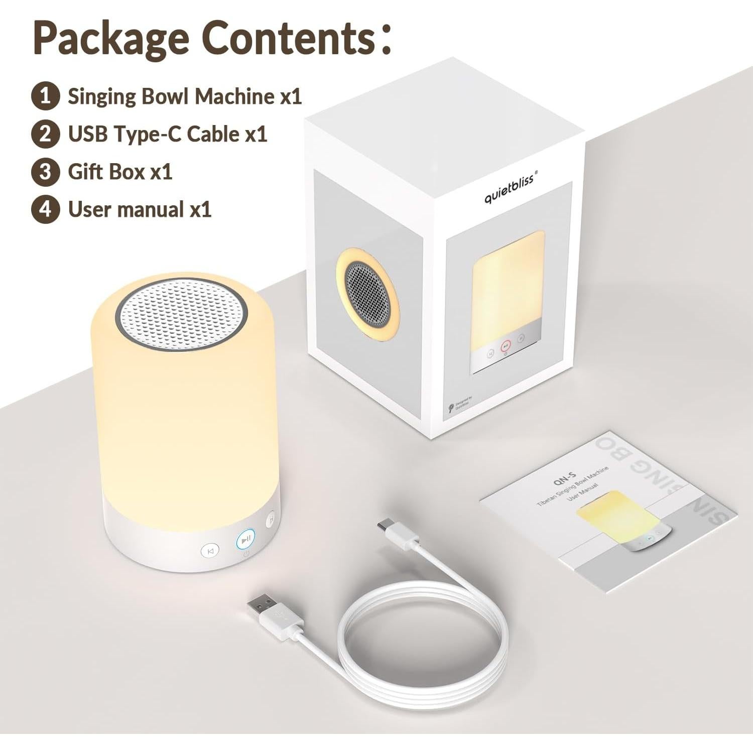 Máquina de Cuencos Cantores Tibetanos Quietbliss - 9 Sonidos, Luz Nocturna