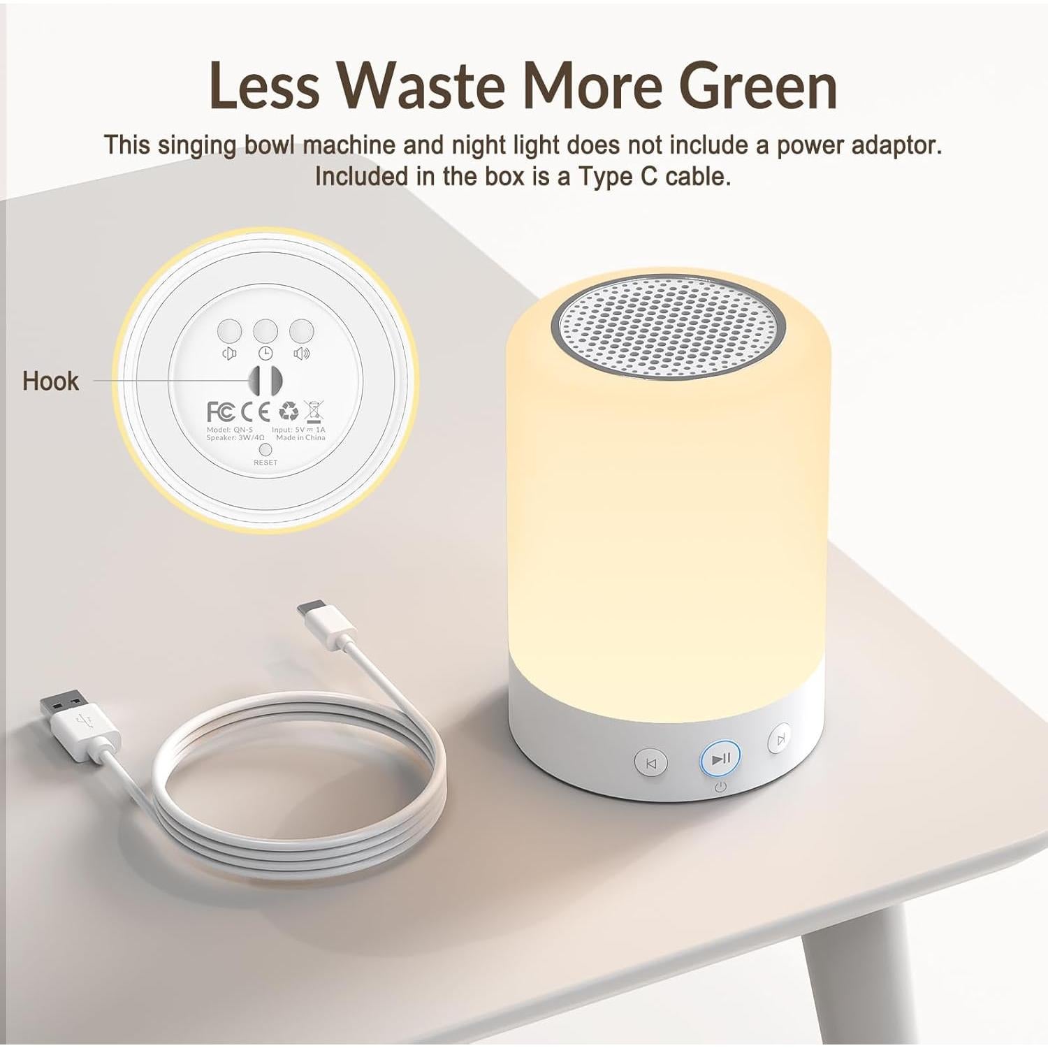 Máquina de Cuencos Cantores Tibetanos Quietbliss - 9 Sonidos, Luz Nocturna