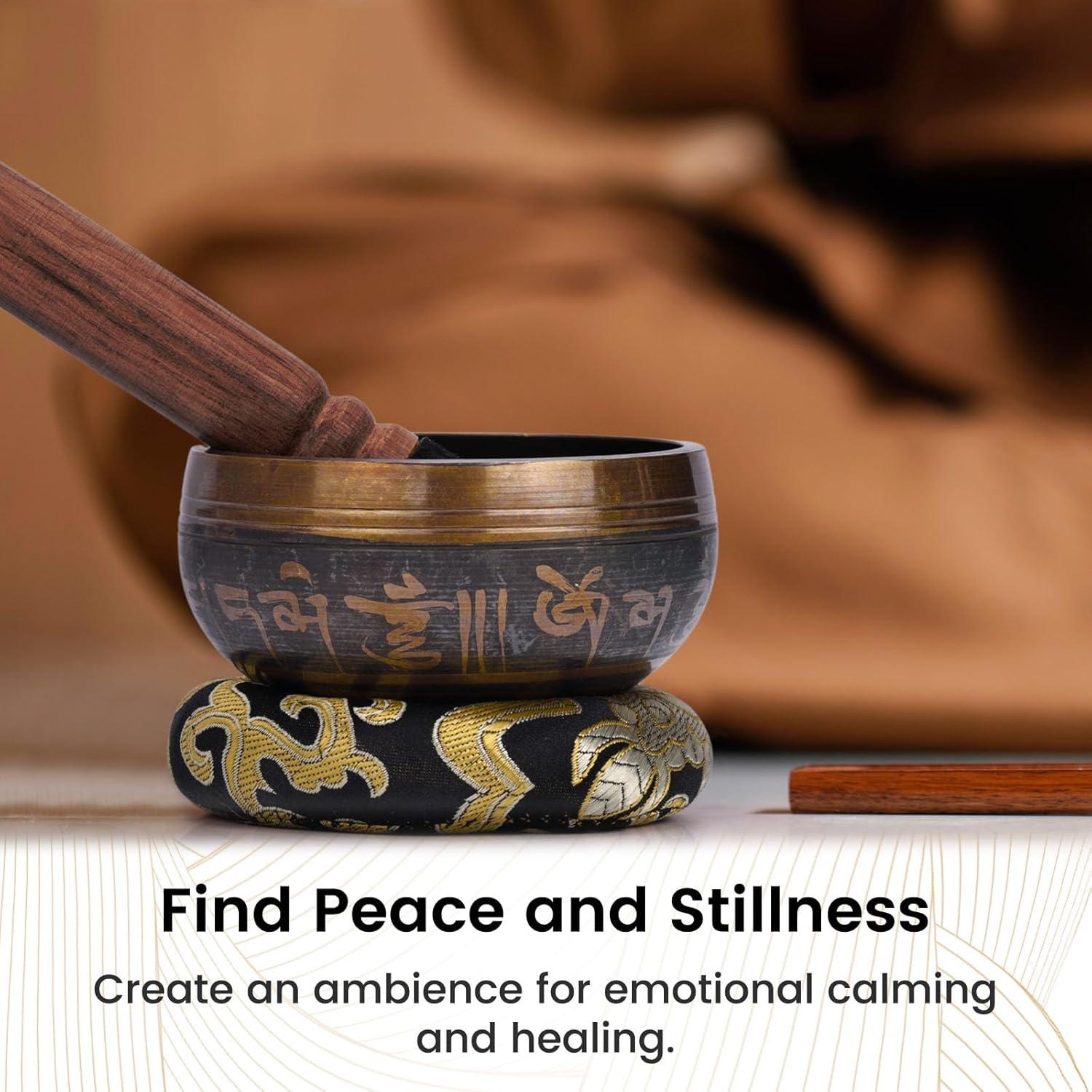 Cuenco Cantor Tibetano DomeStar 8.4cm Hecho a Mano con Cojín y Martillo