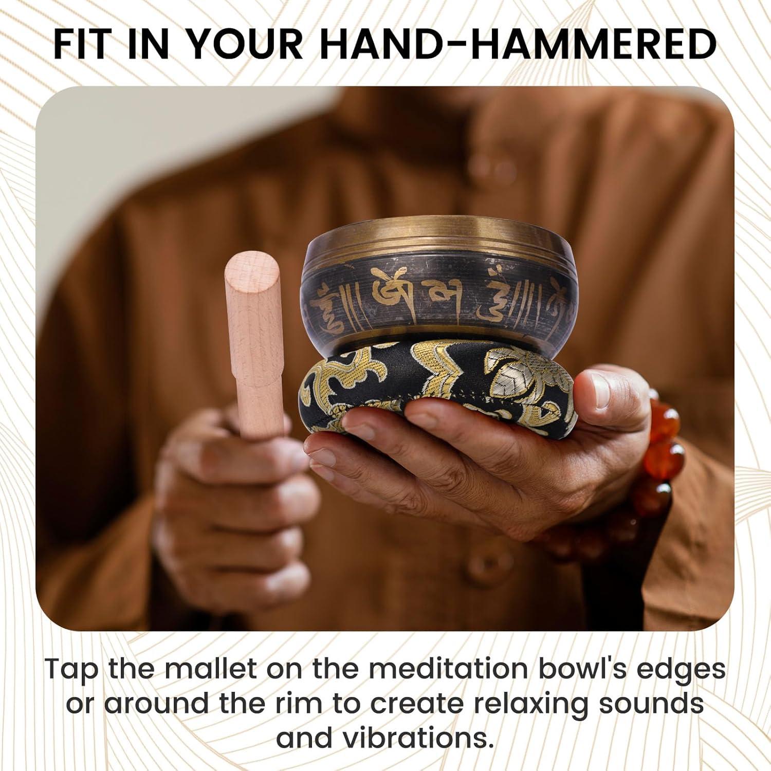 Cuenco Cantor Tibetano DomeStar 8.4cm Hecho a Mano con Cojín y Martillo