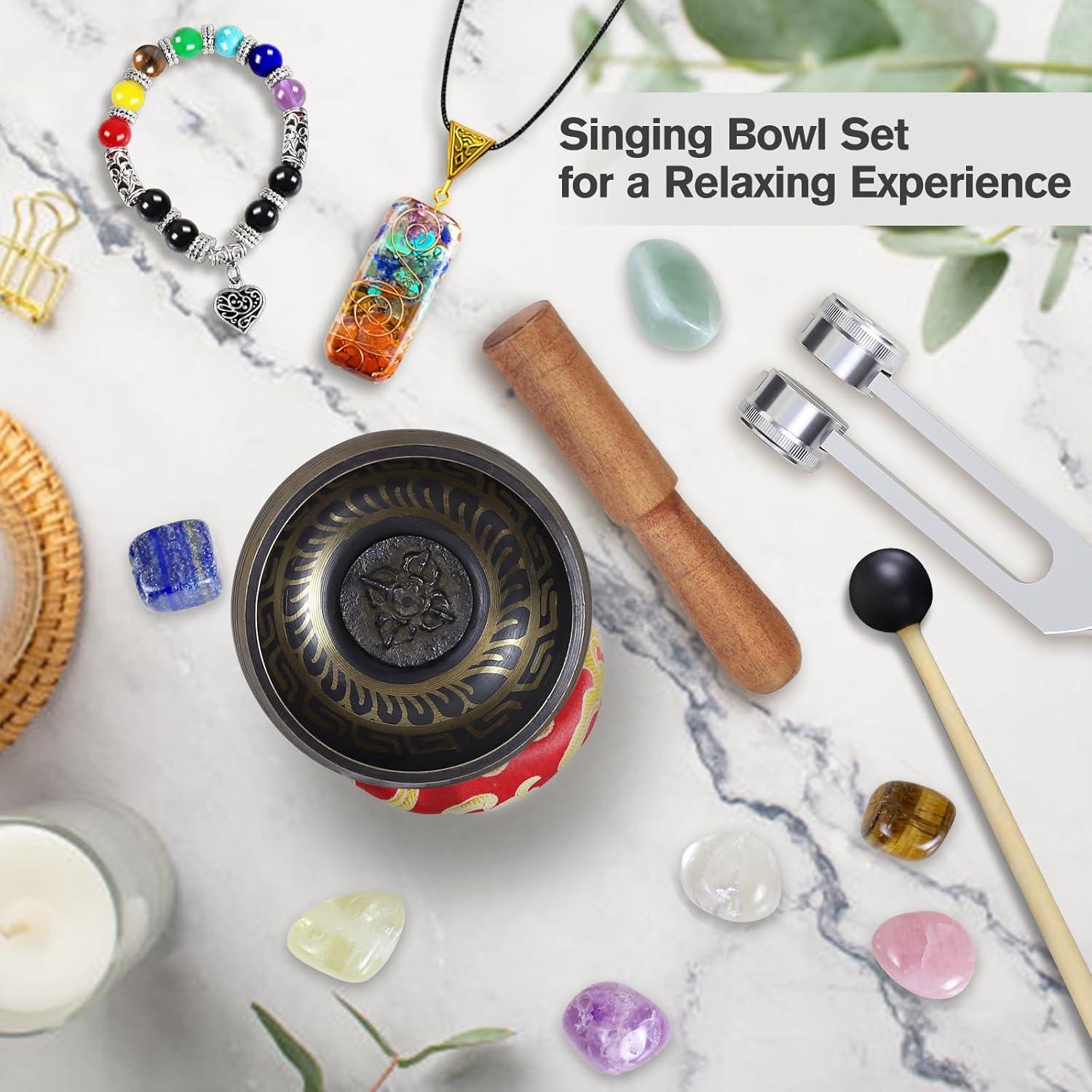 Juego de Cuencos Tibetanos TATOODAA con 7 Cristales de Chakra