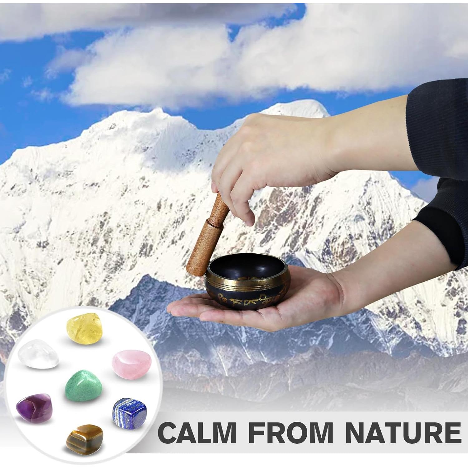 Juego de Cuencos Tibetanos TATOODAA con 7 Cristales de Chakra