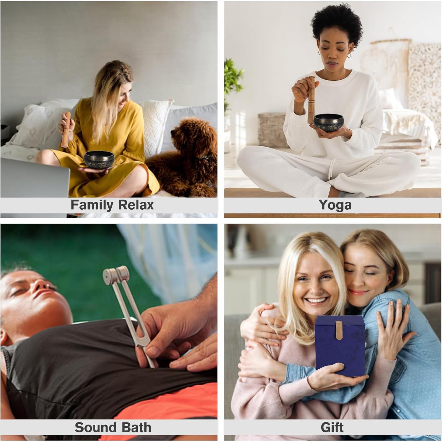 Juego de Cuencos Tibetanos TATOODAA con 7 Cristales de Chakra