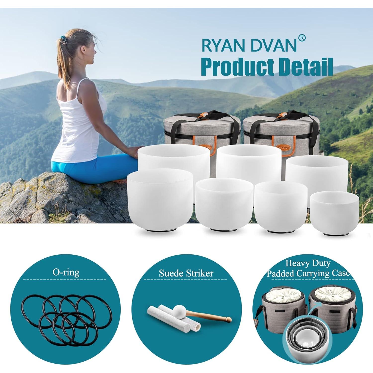 Set de 7 Cuencos Cantantes de Cuarzo RYAN DVAN 432Hz 17-30 cm