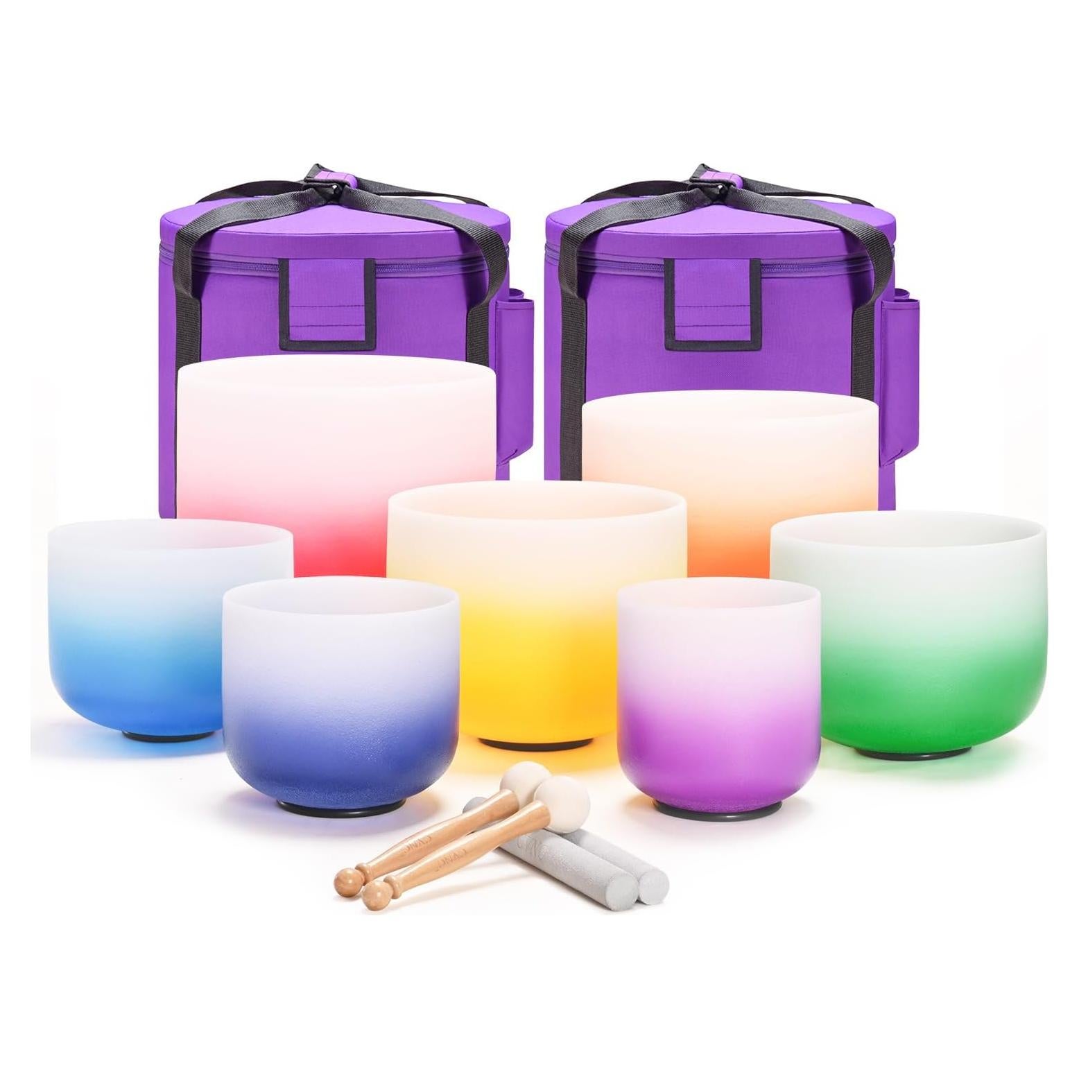 Conjunto de 7 Cuencos de Cuarzo Cristal 432HZ para Meditación