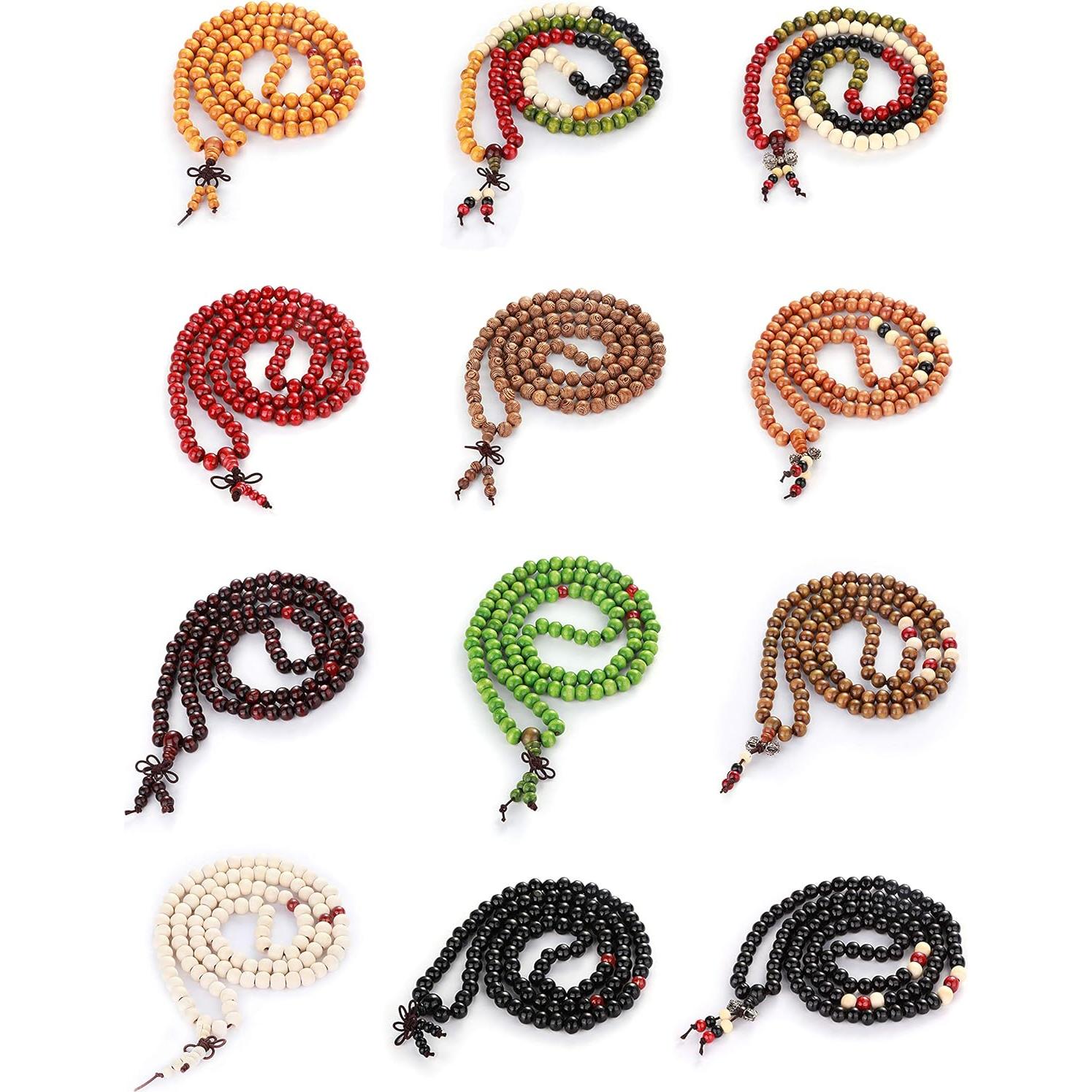 Juego de Pulseras Mala 108 Cuentas LOYALLOOK 8mm Madera