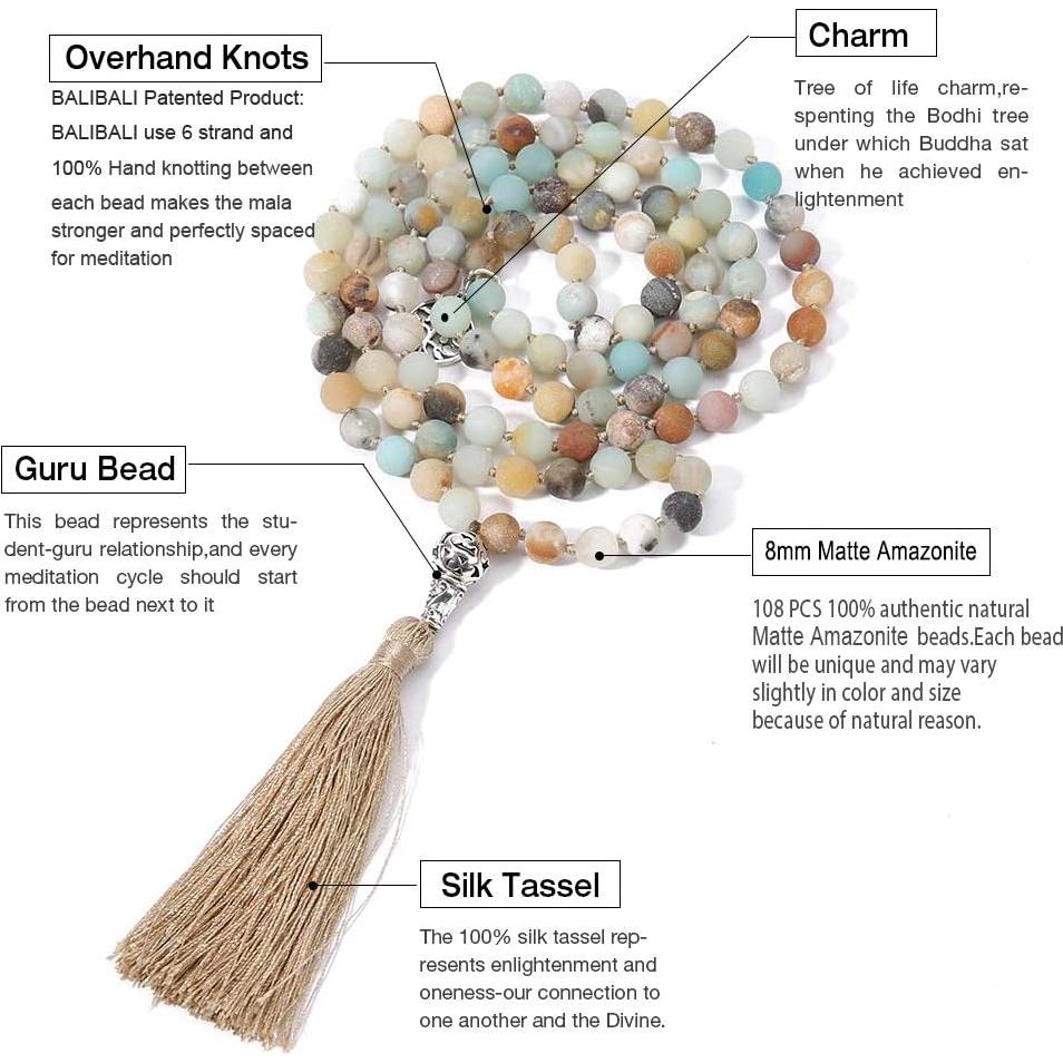 Collar de Meditación Mala 108 BALIBALI con Amazonita Natural