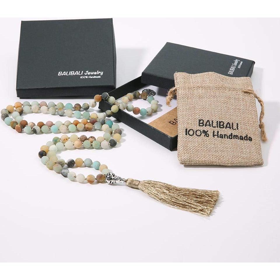 Collar de Meditación Mala 108 BALIBALI con Amazonita Natural
