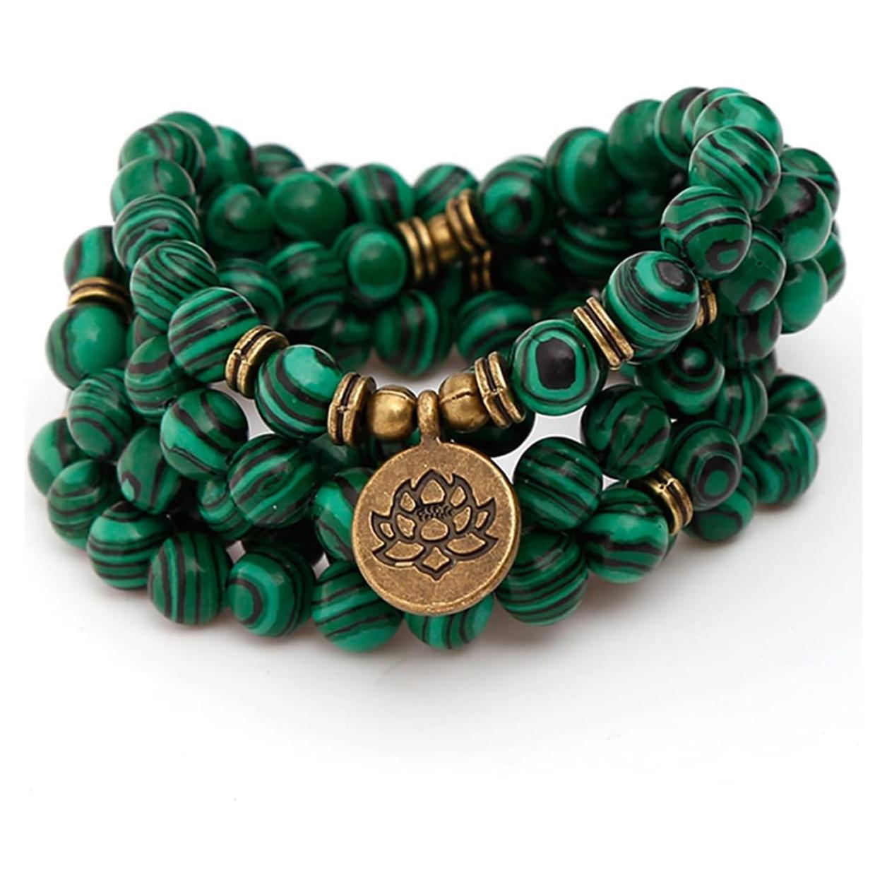Pulsera Mala de Cuentas SJUENSXH 108 Cuentas de Malaquita Verde