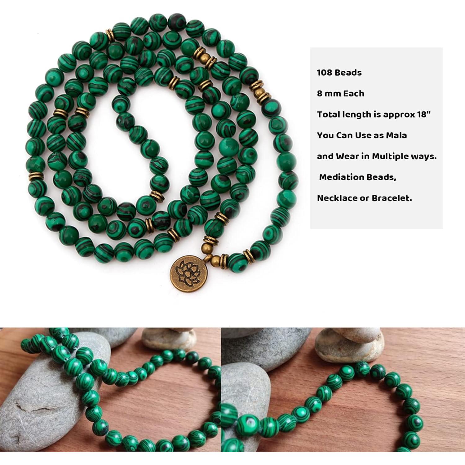 Pulsera Mala de Cuentas SJUENSXH 108 Cuentas de Malaquita Verde