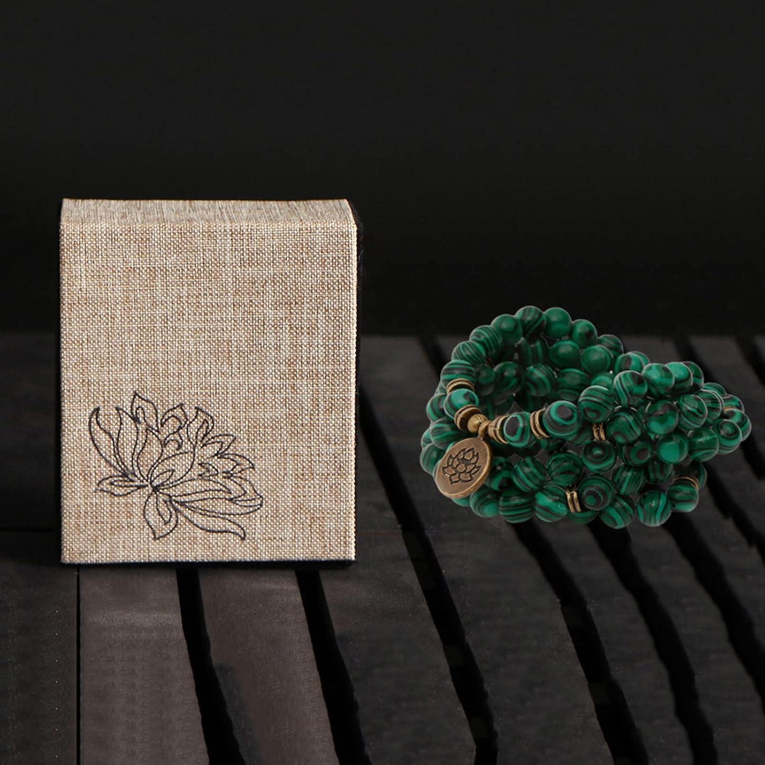 Pulsera Mala de Cuentas SJUENSXH 108 Cuentas de Malaquita Verde