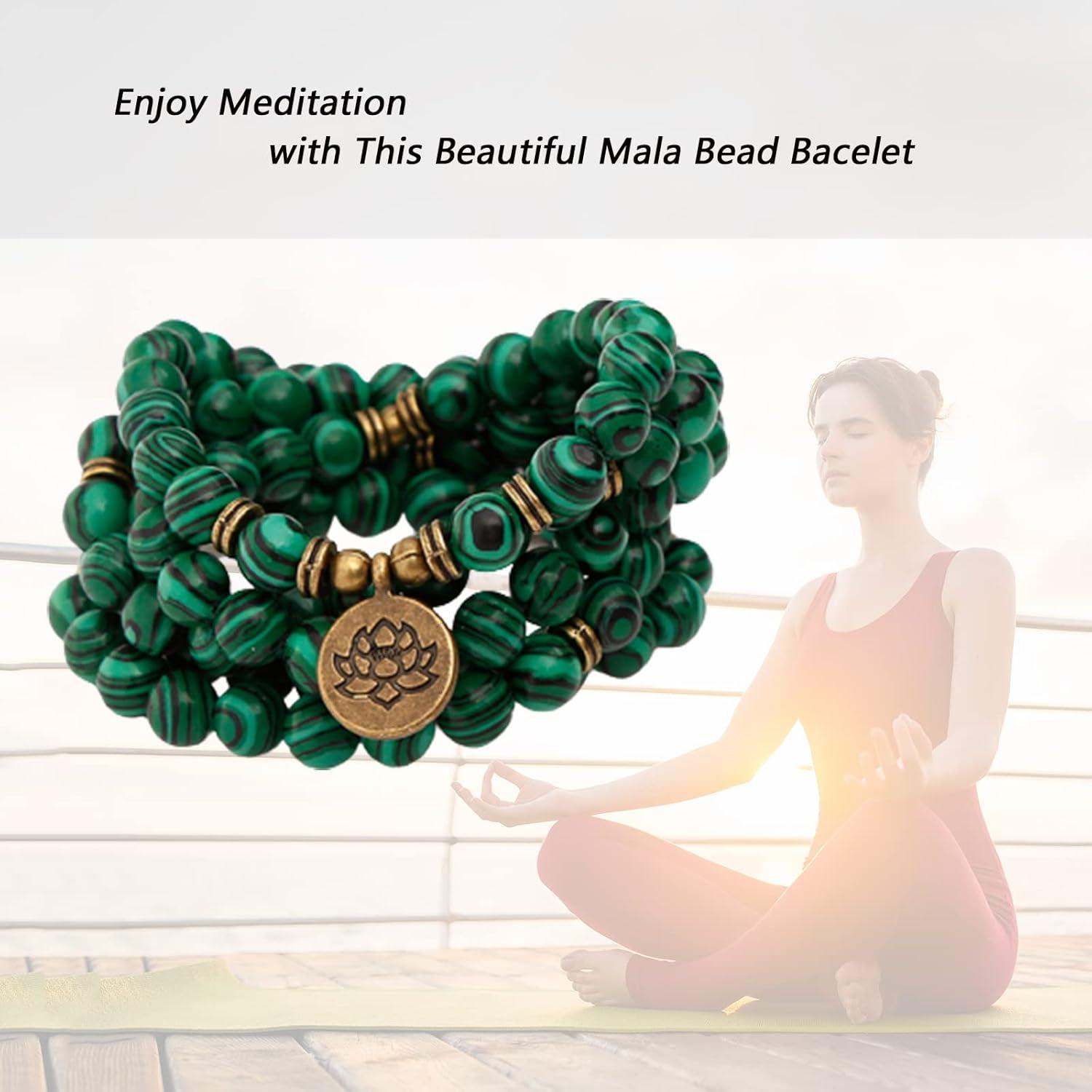 Pulsera Mala de Cuentas SJUENSXH 108 Cuentas de Malaquita Verde