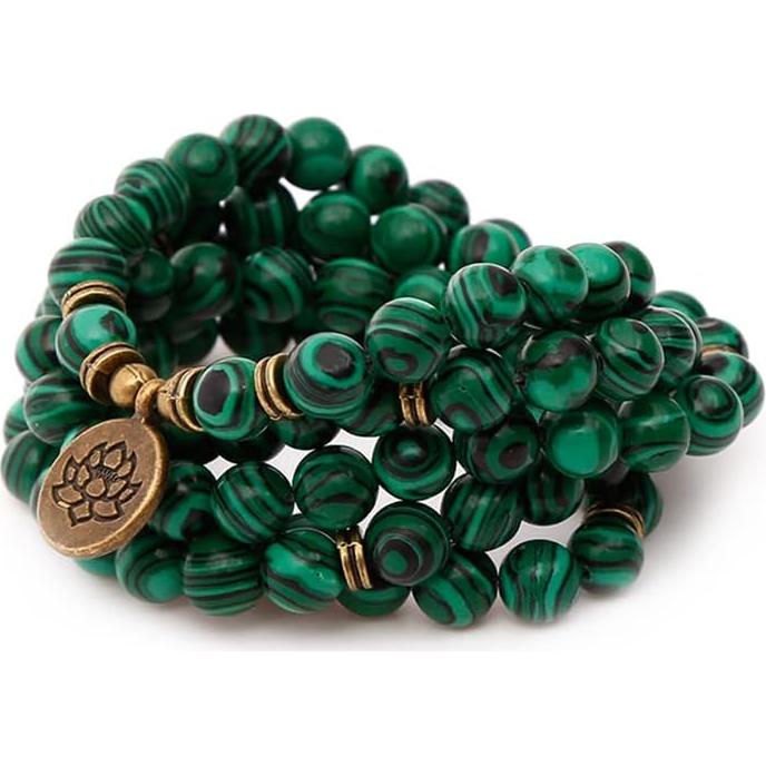 Pulsera Mala de Cuentas SJUENSXH 108 Cuentas de Malaquita Verde