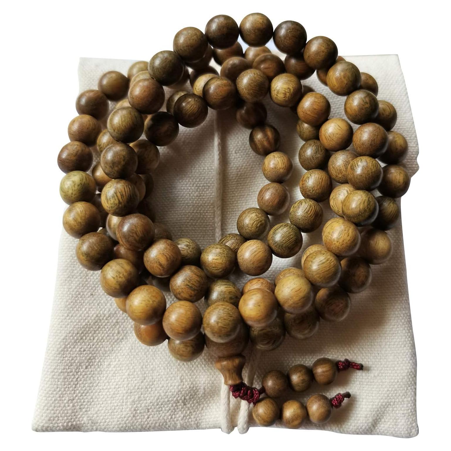 Perlas de Meditación HAPPEACE 108 Cuentas Madera Sándalo Verde