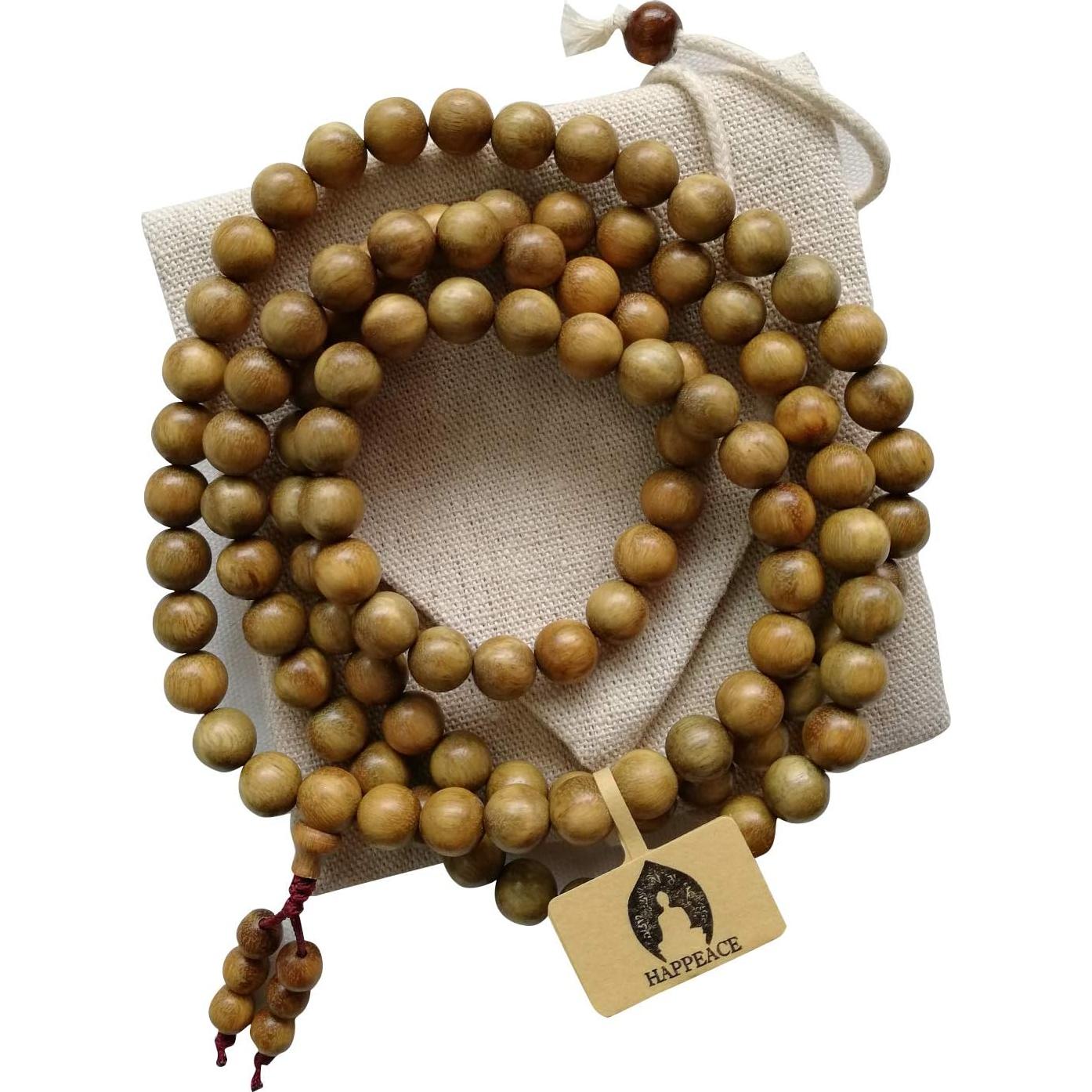 Perlas de Meditación HAPPEACE 108 Cuentas Madera Sándalo Verde