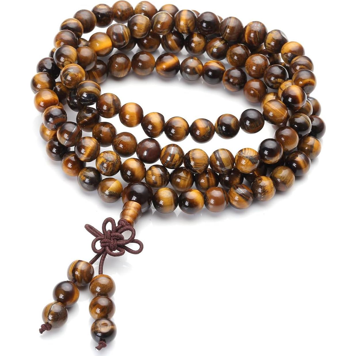 Pulsera Mala Tibetana JOVIVI 108 Perlas Ojo de Tigre 8mm