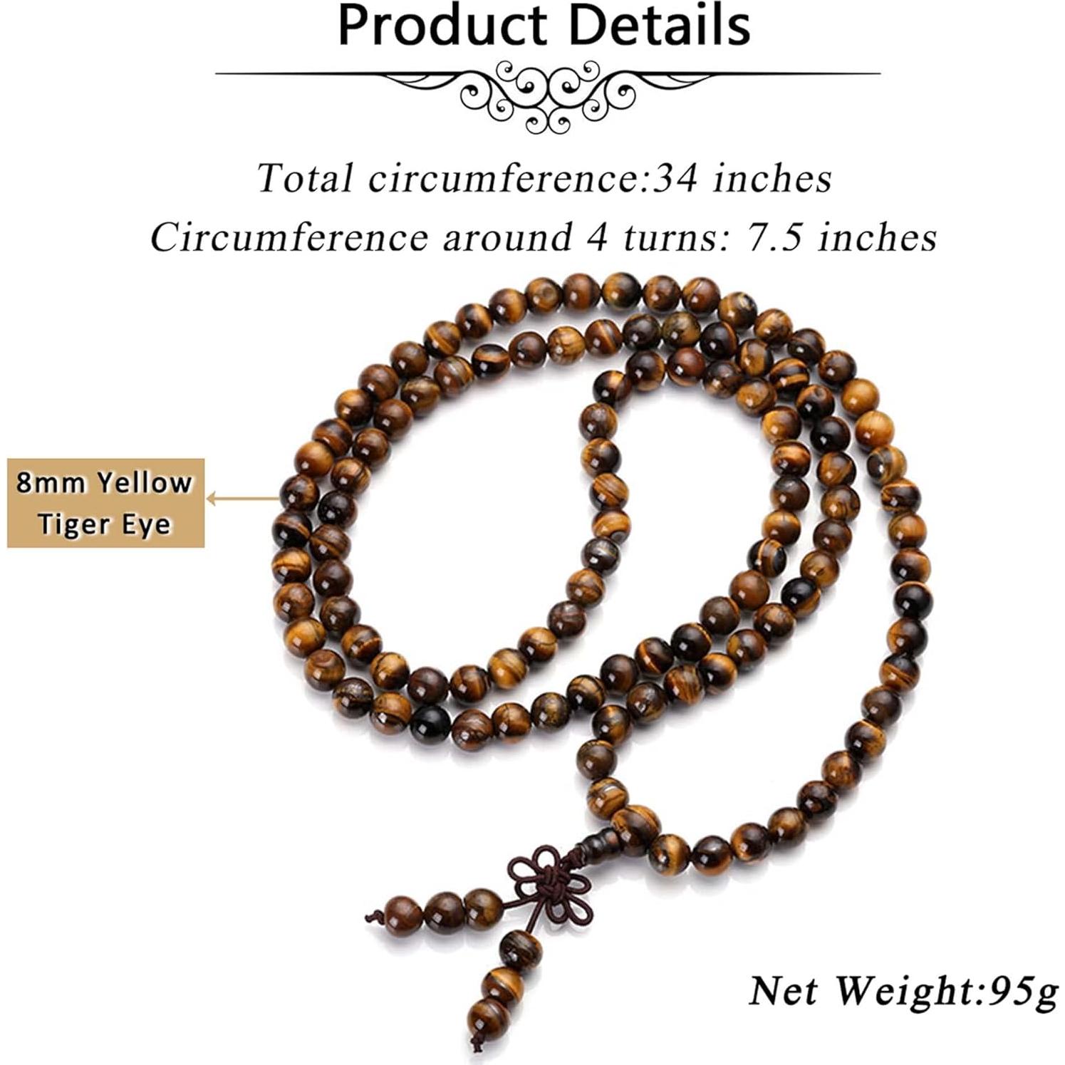 Pulsera Mala Tibetana JOVIVI 108 Perlas Ojo de Tigre 8mm